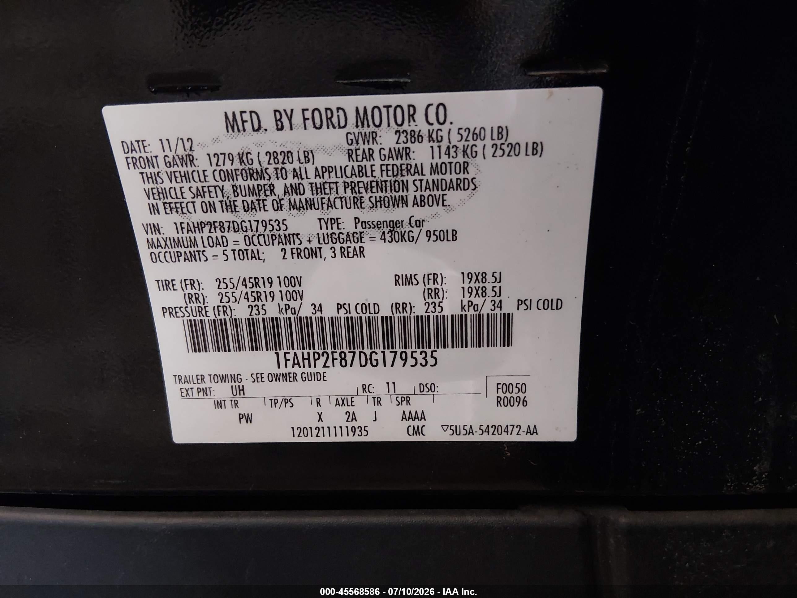 2013 Ford Taurus Limited Black vin: 1FAHP2F87DG179535