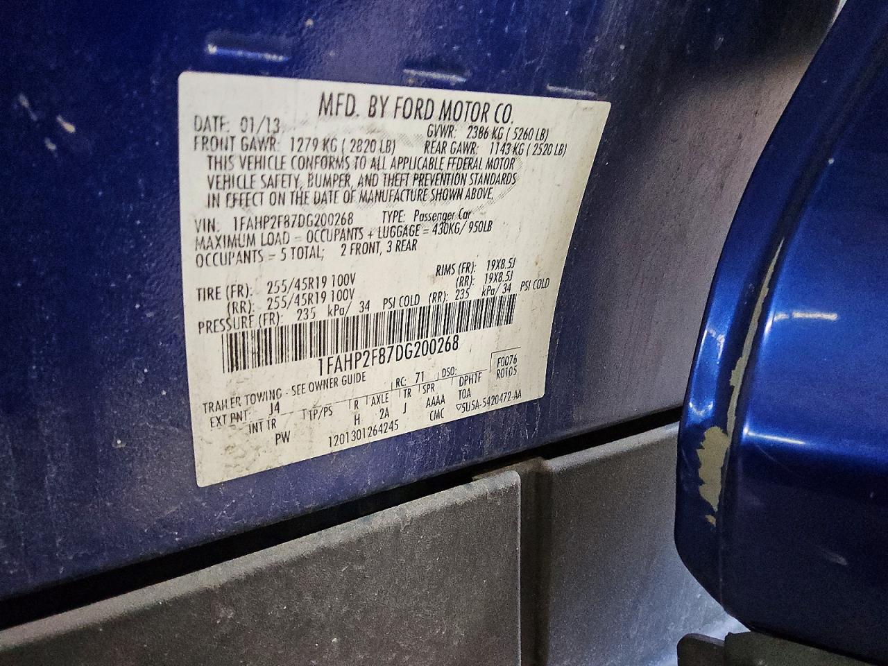 2013 Ford Taurus Limited Blue vin: 1FAHP2F87DG200268