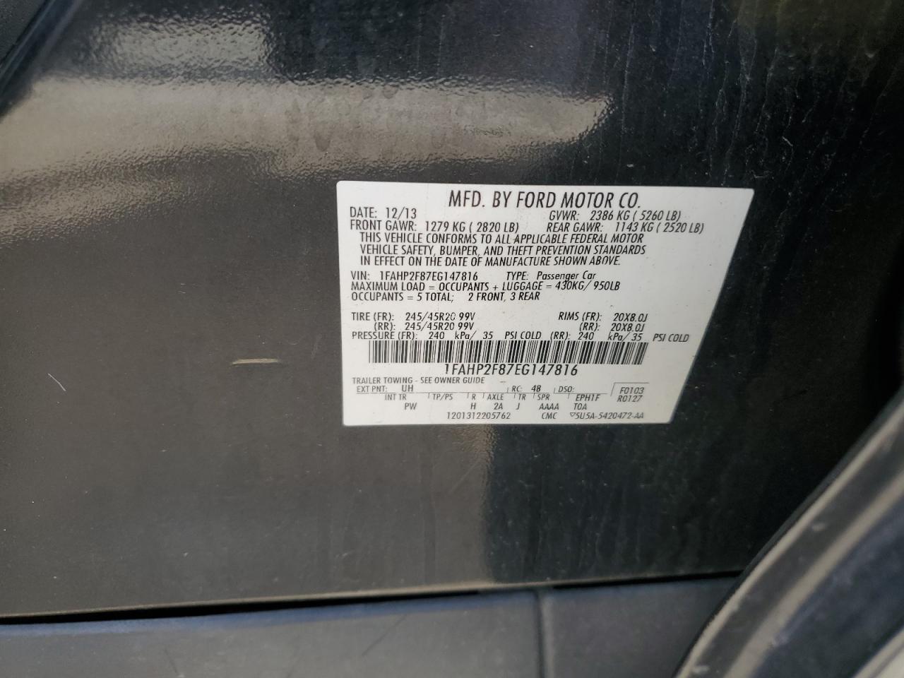 2014 Ford Taurus Limited Black vin: 1FAHP2F87EG147816