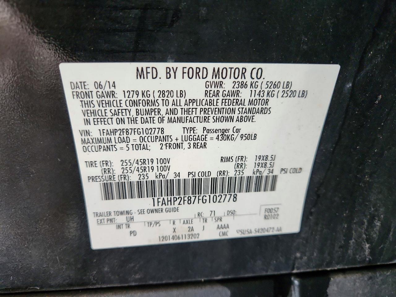 2015 Ford Taurus Limited Черный vin: 1FAHP2F87FG102778