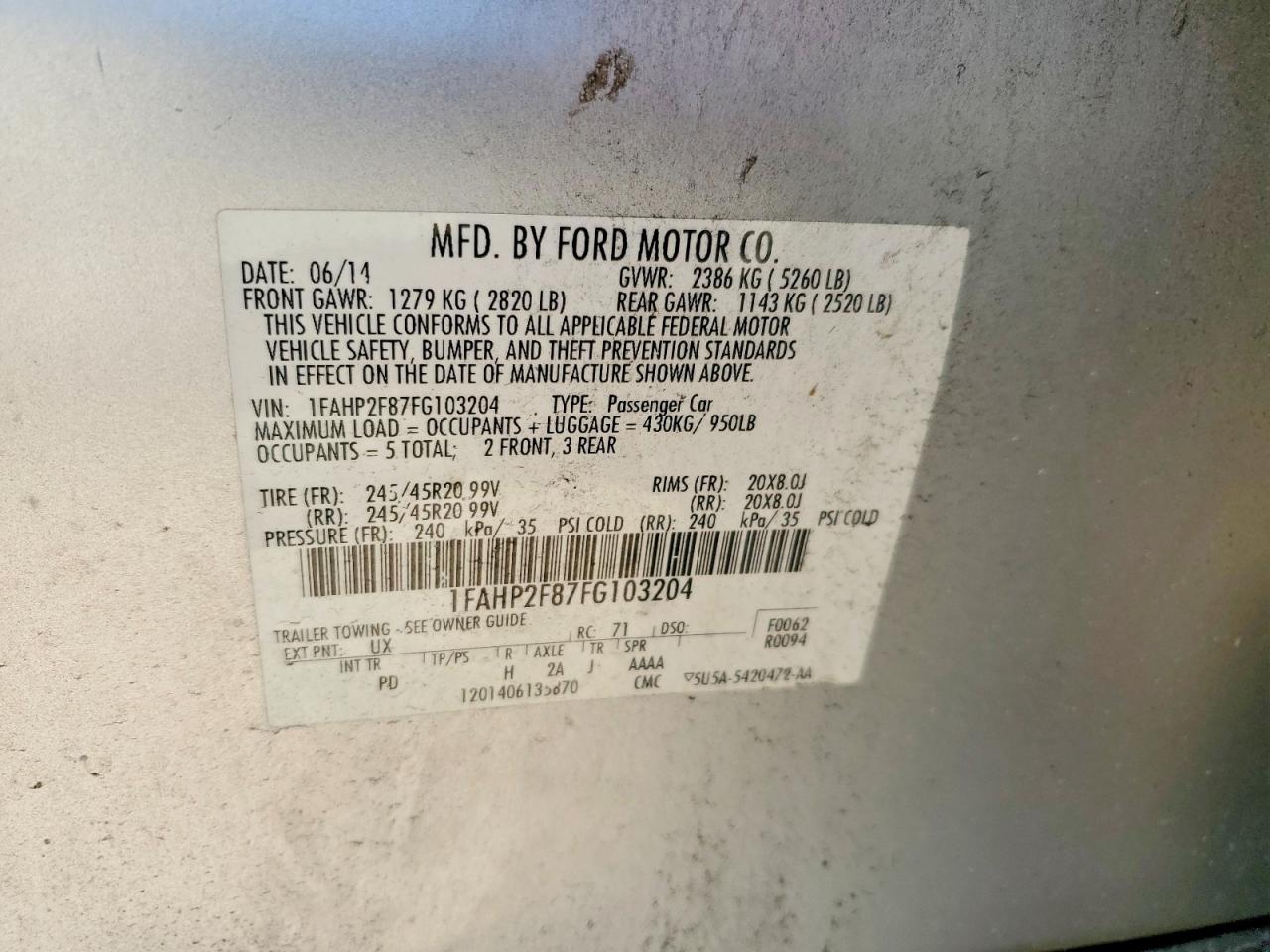 2015 Ford Taurus Limited Silver vin: 1FAHP2F87FG103204