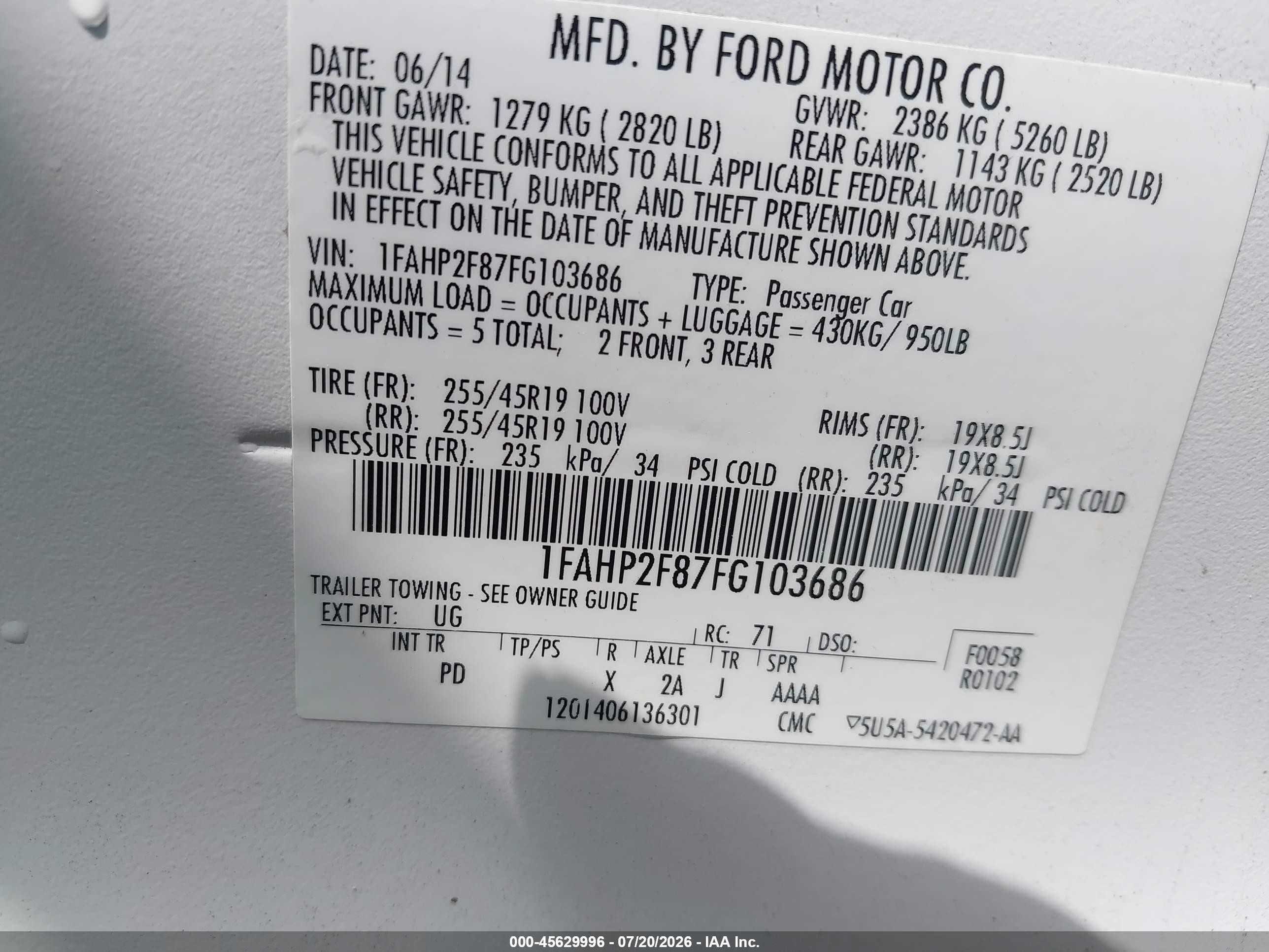 2015 Ford Taurus Limited White vin: 1FAHP2F87FG103686