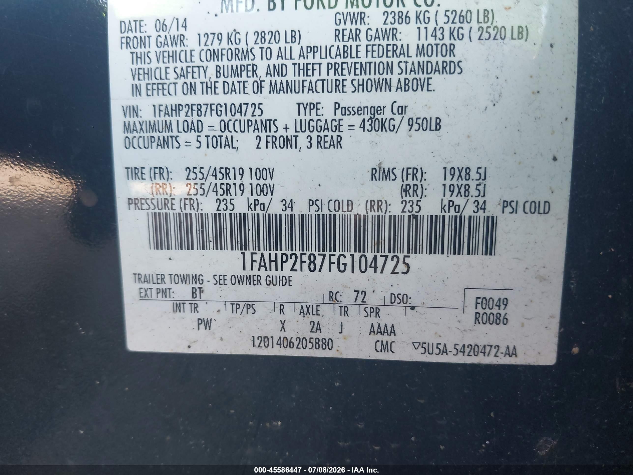 2015 Ford Taurus Limited Black vin: 1FAHP2F87FG104725