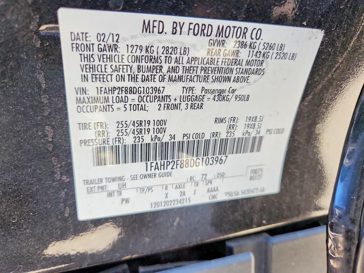 2013 Ford Taurus Limited Charcoal vin: 1FAHP2F88DG103967