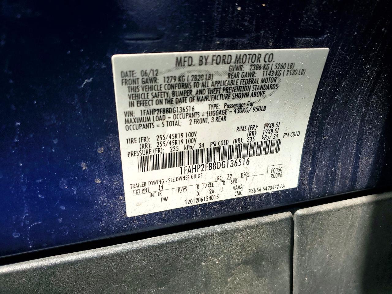 2013 Ford Taurus Limited Blue vin: 1FAHP2F88DG136516