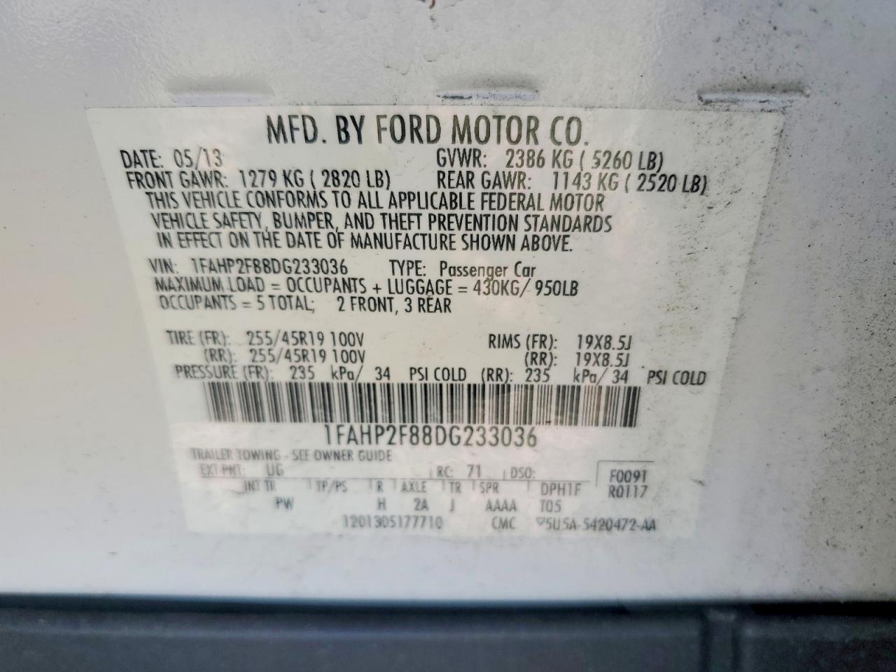 2013 Ford Taurus Limited White vin: 1FAHP2F88DG233036