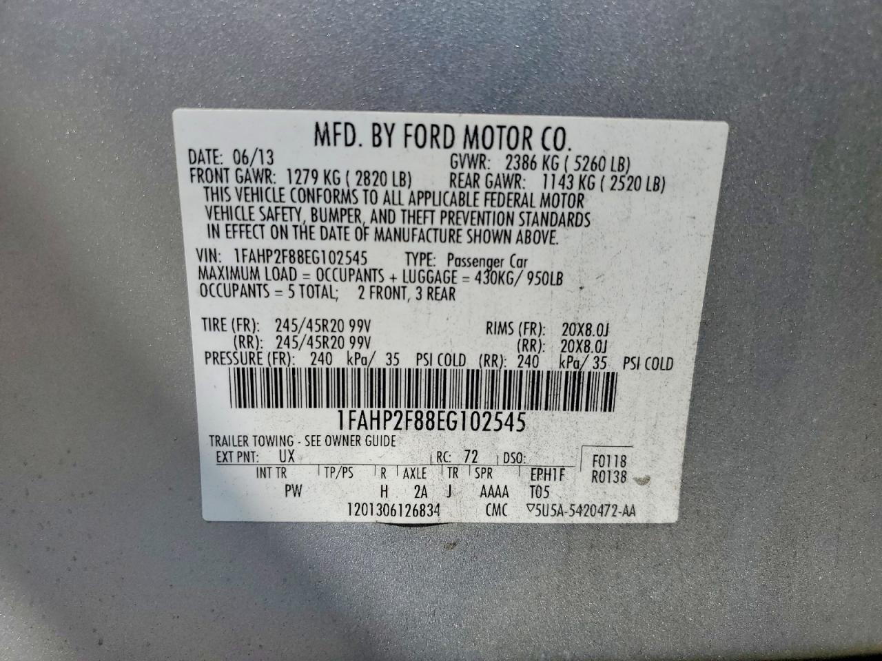 2014 Ford Taurus Limited Silver vin: 1FAHP2F88EG102545