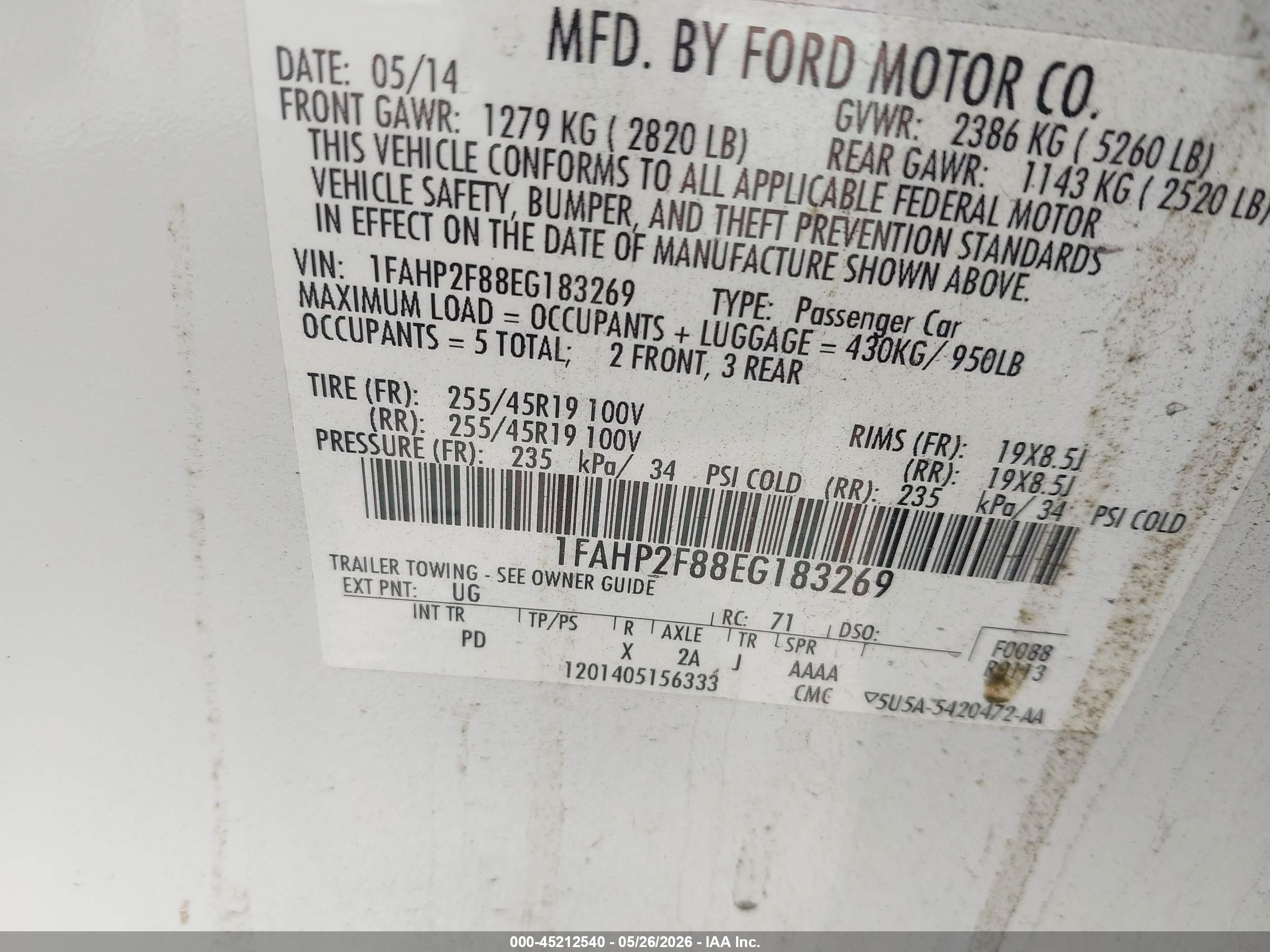 2014 Ford Taurus Limited White vin: 1FAHP2F88EG183269