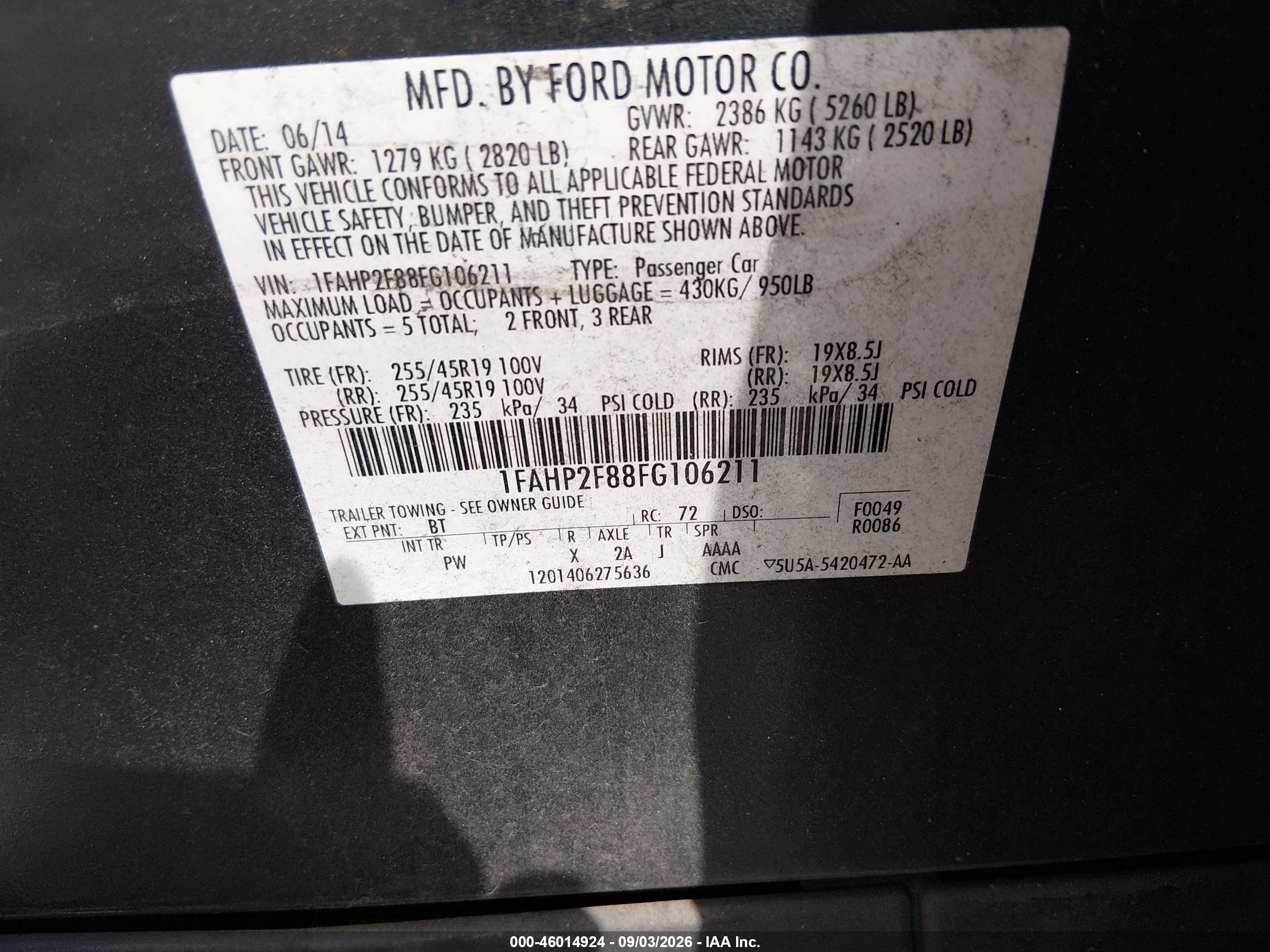 2015 Ford Taurus Limited Черный vin: 1FAHP2F88FG106211