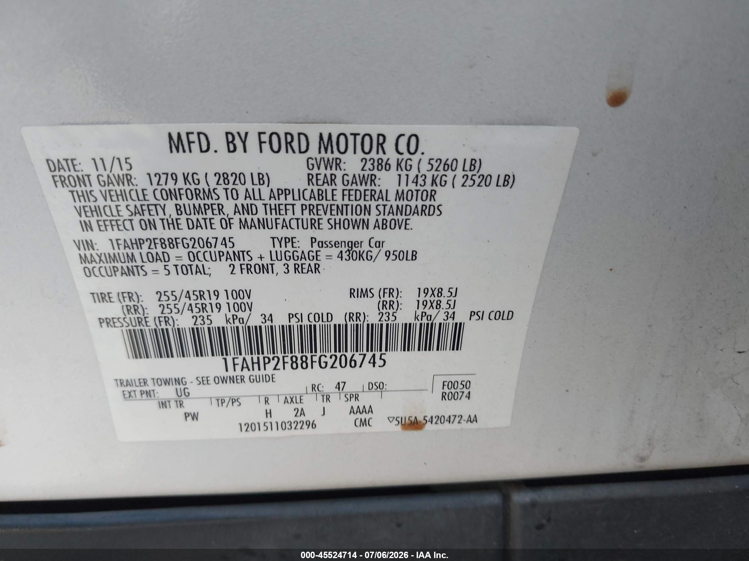 2015 Ford Taurus Limited White vin: 1FAHP2F88FG206745