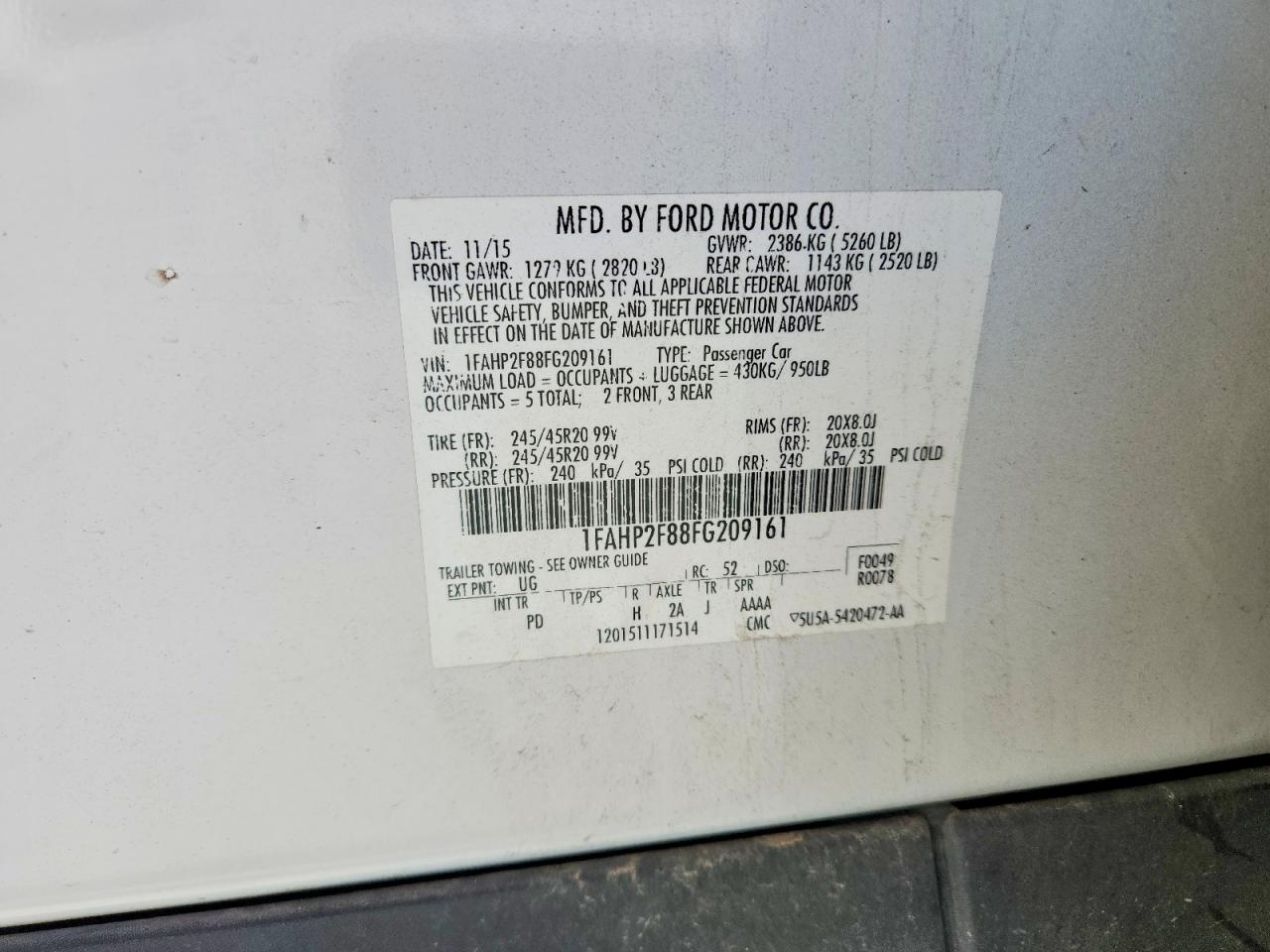 2015 Ford Taurus Limited White vin: 1FAHP2F88FG209161