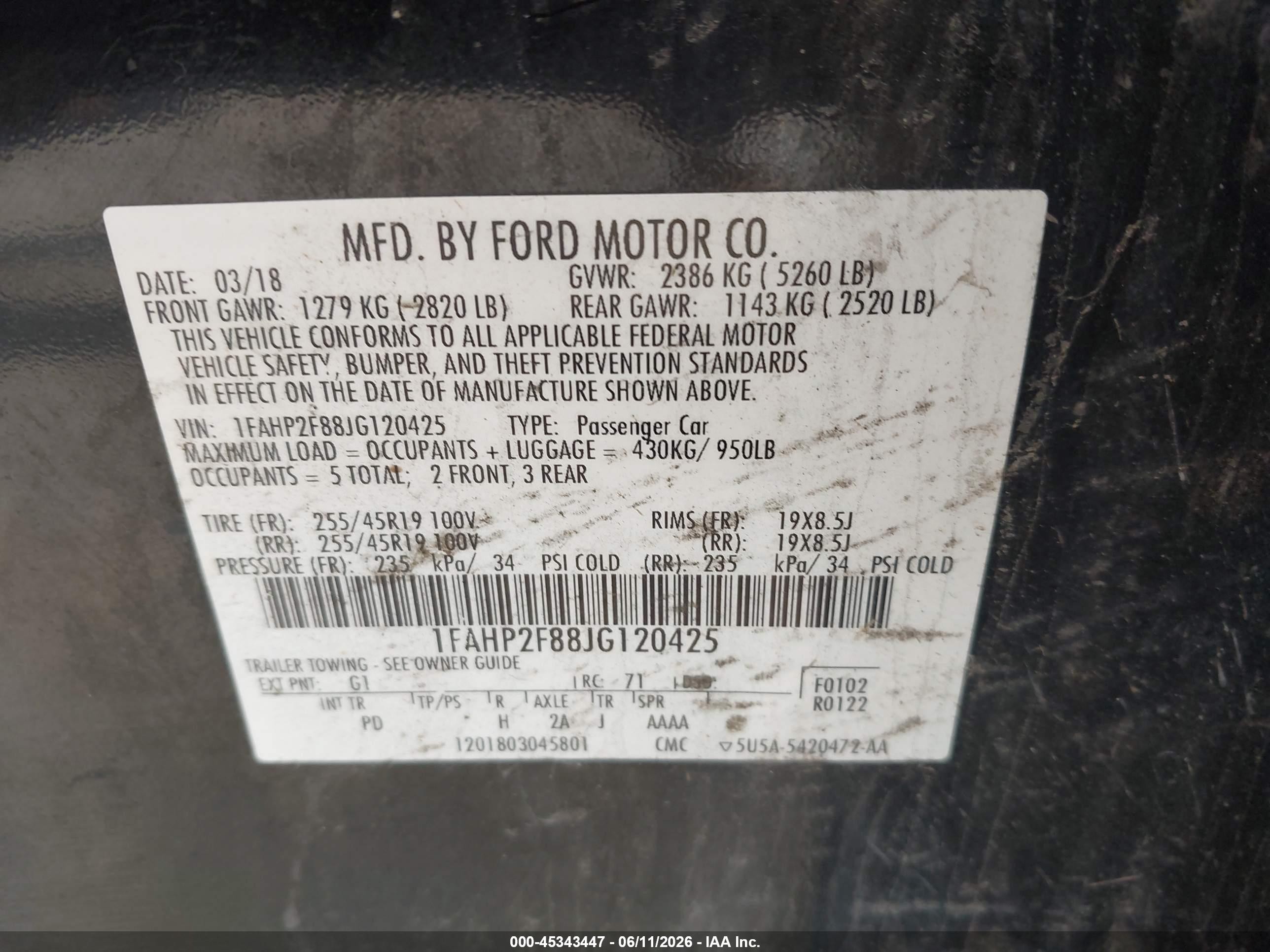 2018 Ford Taurus Limited Black vin: 1FAHP2F88JG120425