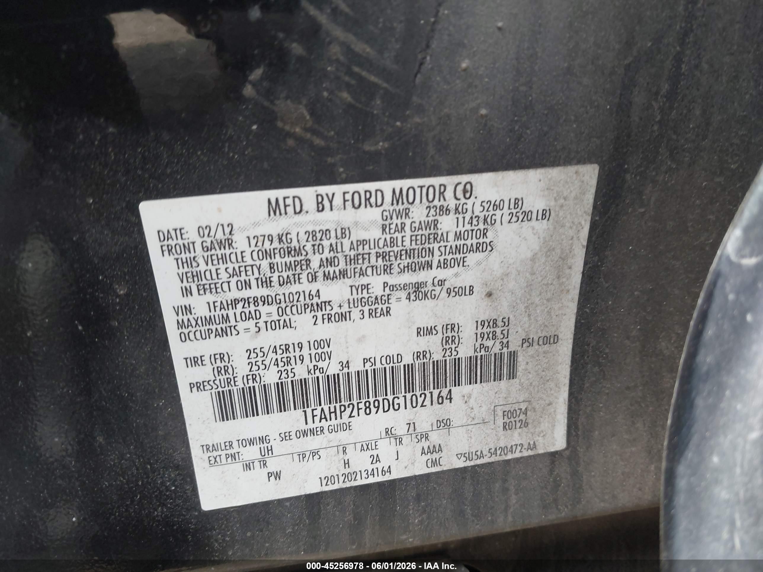2013 Ford Taurus Limited Black vin: 1FAHP2F89DG102164