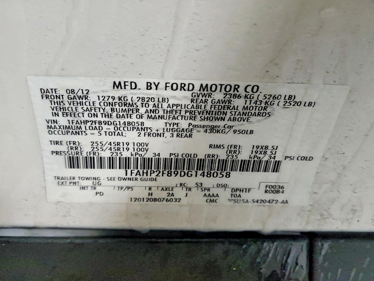 2013 Ford Taurus Limited White vin: 1FAHP2F89DG148058