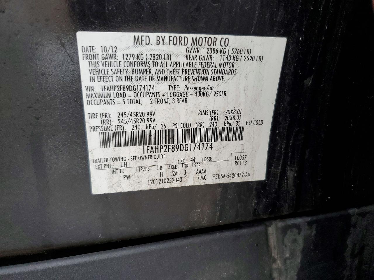 2013 Ford Taurus Limited Black vin: 1FAHP2F89DG174174