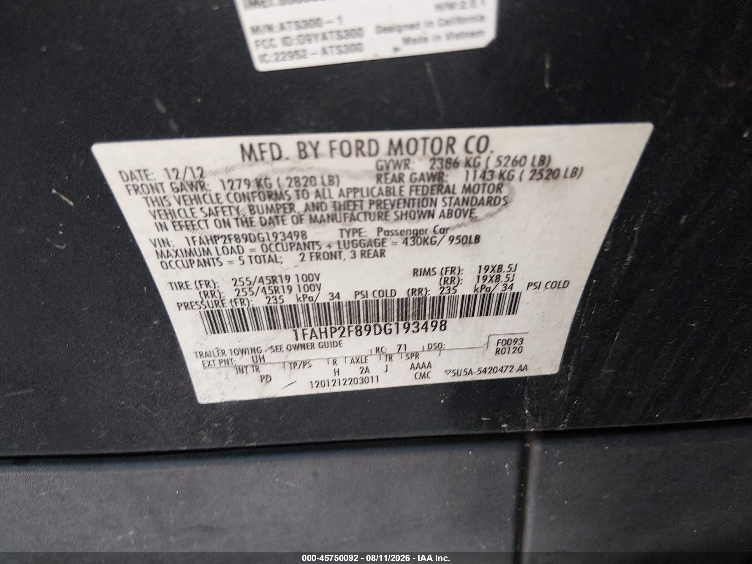 2013 Ford Taurus Limited Black vin: 1FAHP2F89DG193498