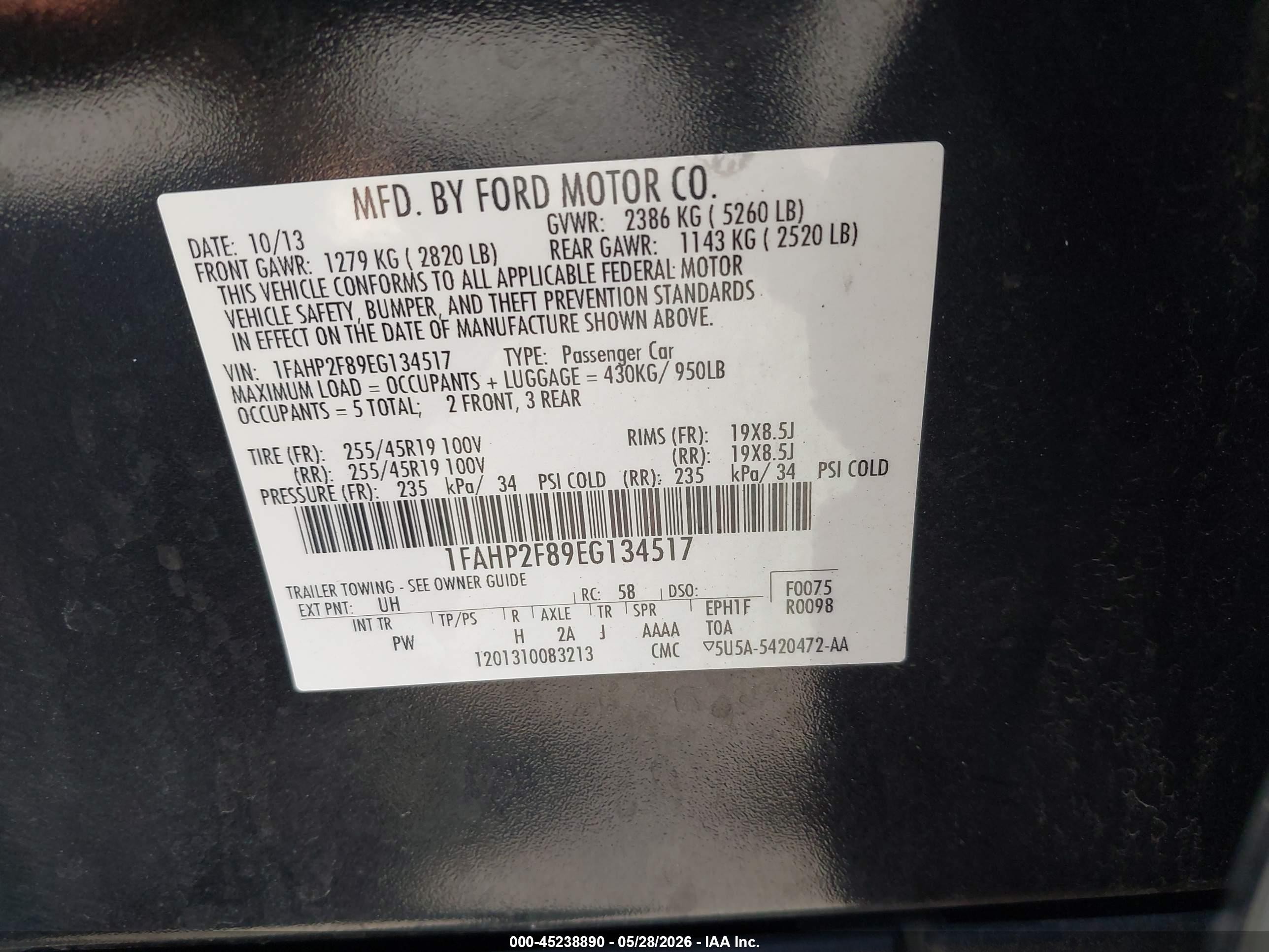 2014 Ford Taurus Limited Black vin: 1FAHP2F89EG134517