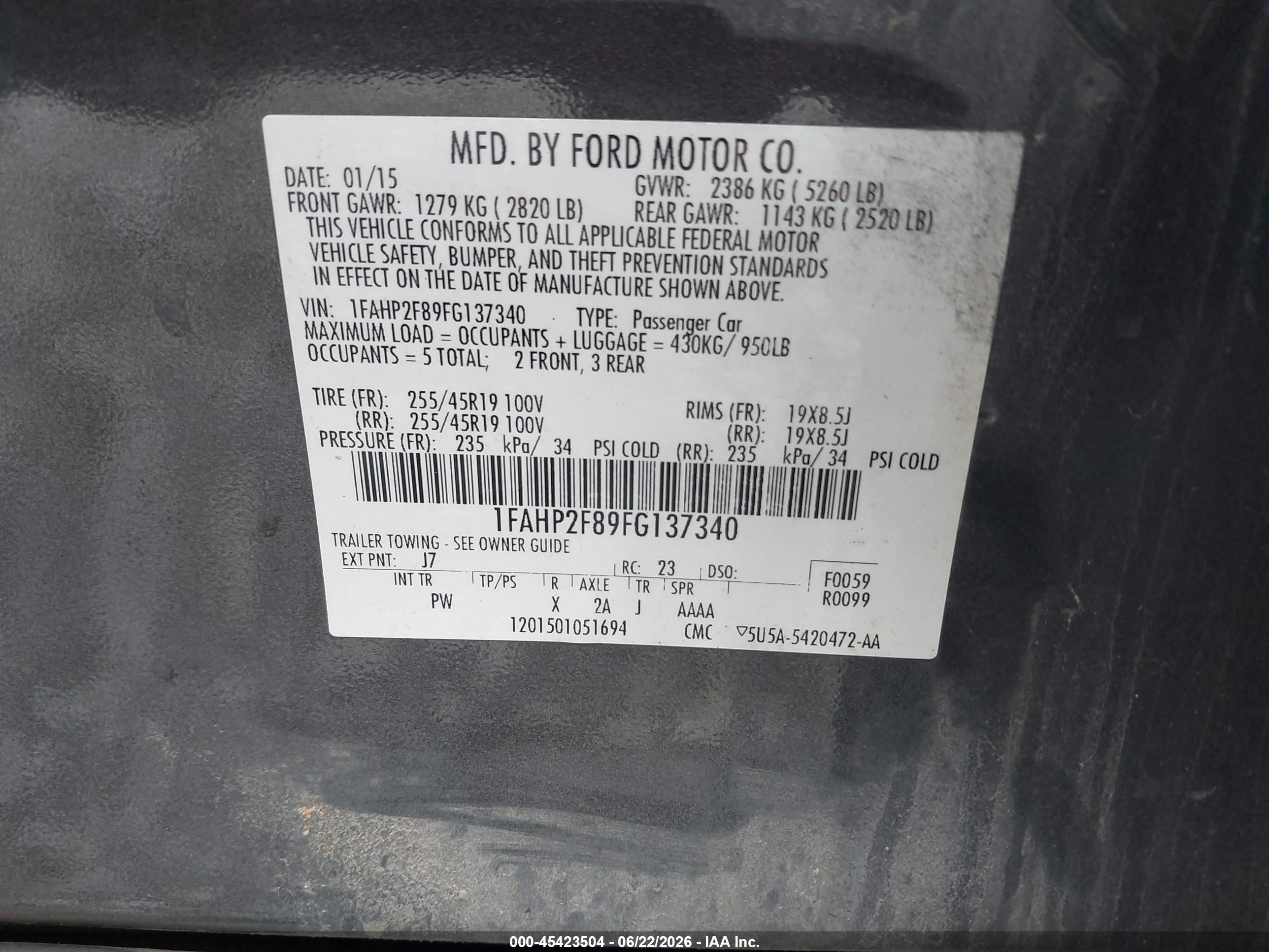 2015 Ford Taurus Limited Gray vin: 1FAHP2F89FG137340