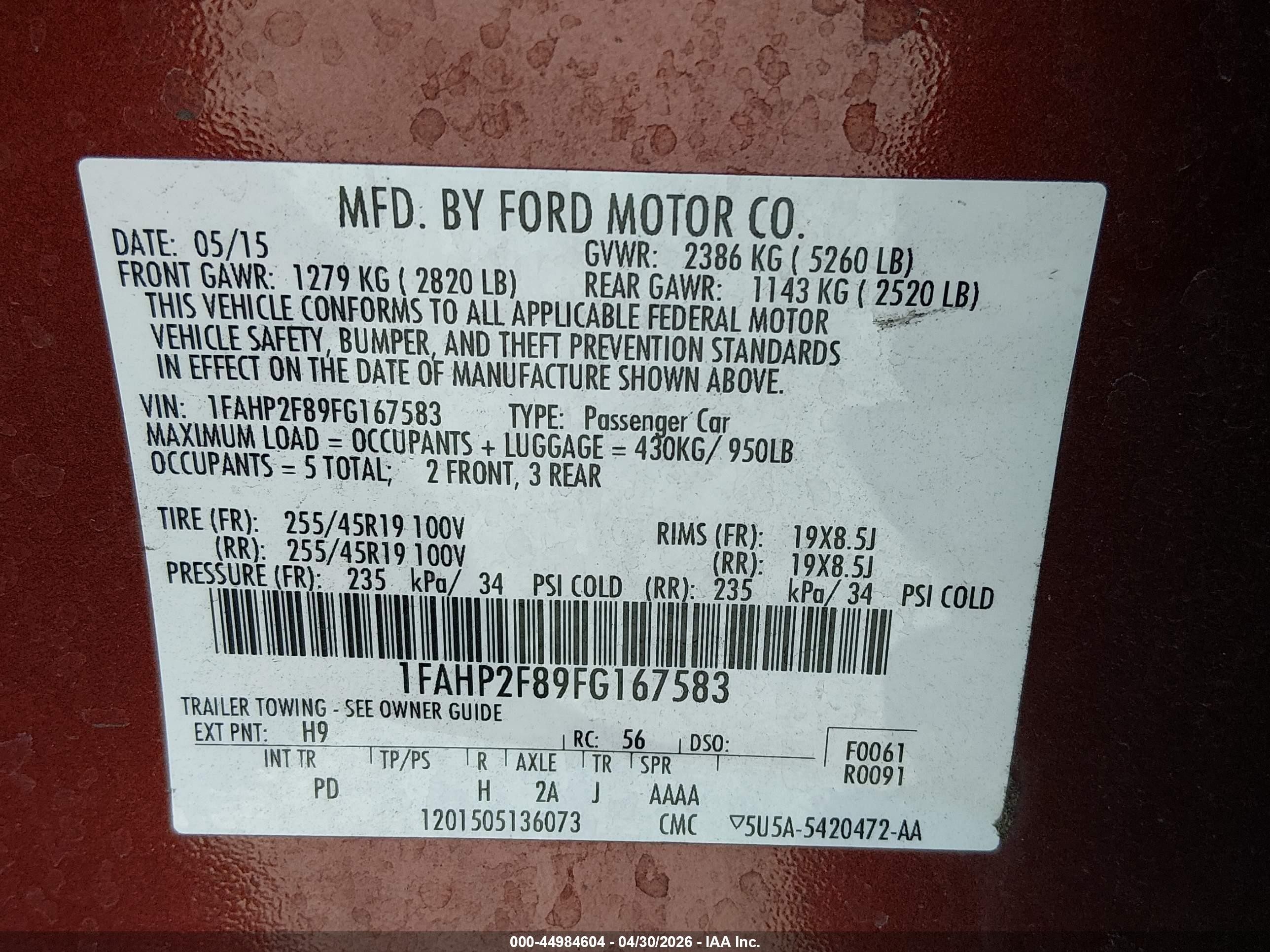2015 Ford Taurus Limited Orange vin: 1FAHP2F89FG167583