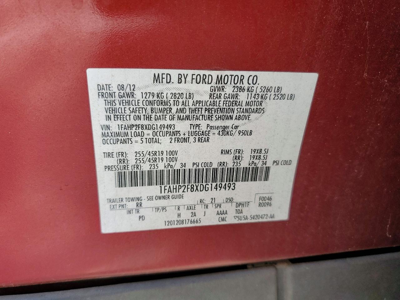 2013 Ford Taurus Red vin: 1FAHP2F8XDG149493