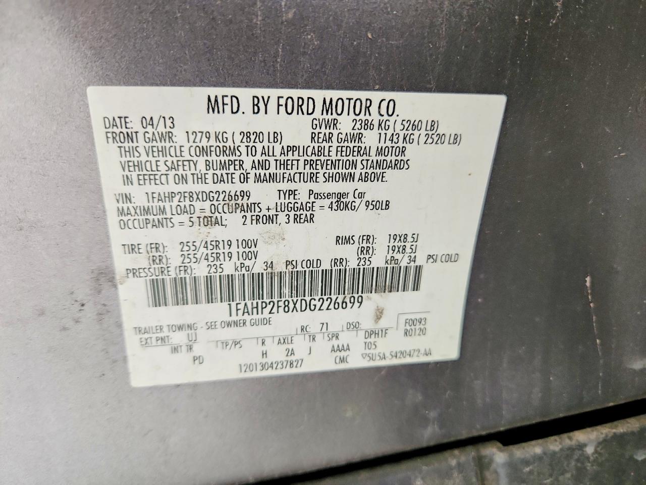 2013 Ford Taurus Limited Gray vin: 1FAHP2F8XDG226699