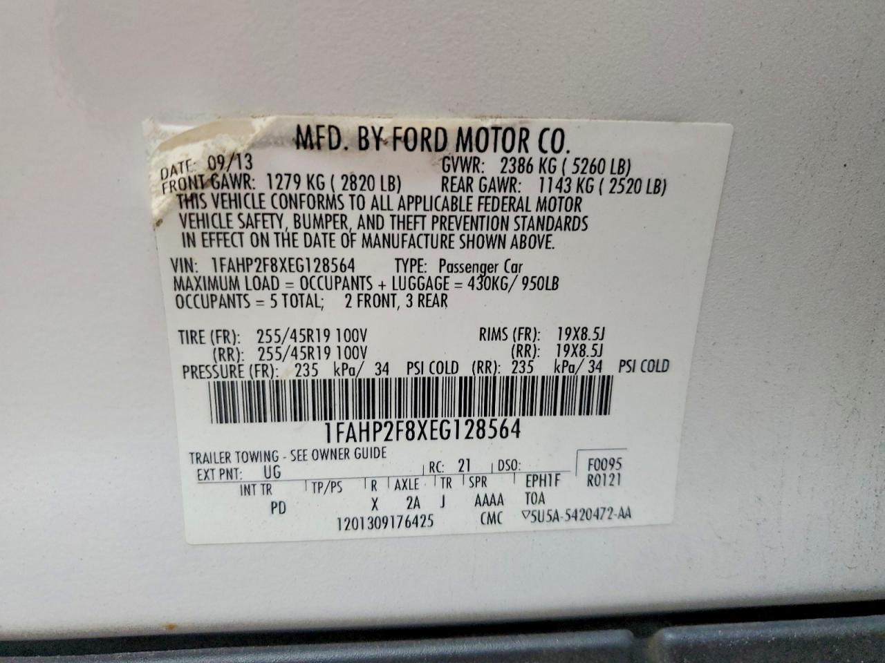 2014 Ford Taurus Limited White vin: 1FAHP2F8XEG128564