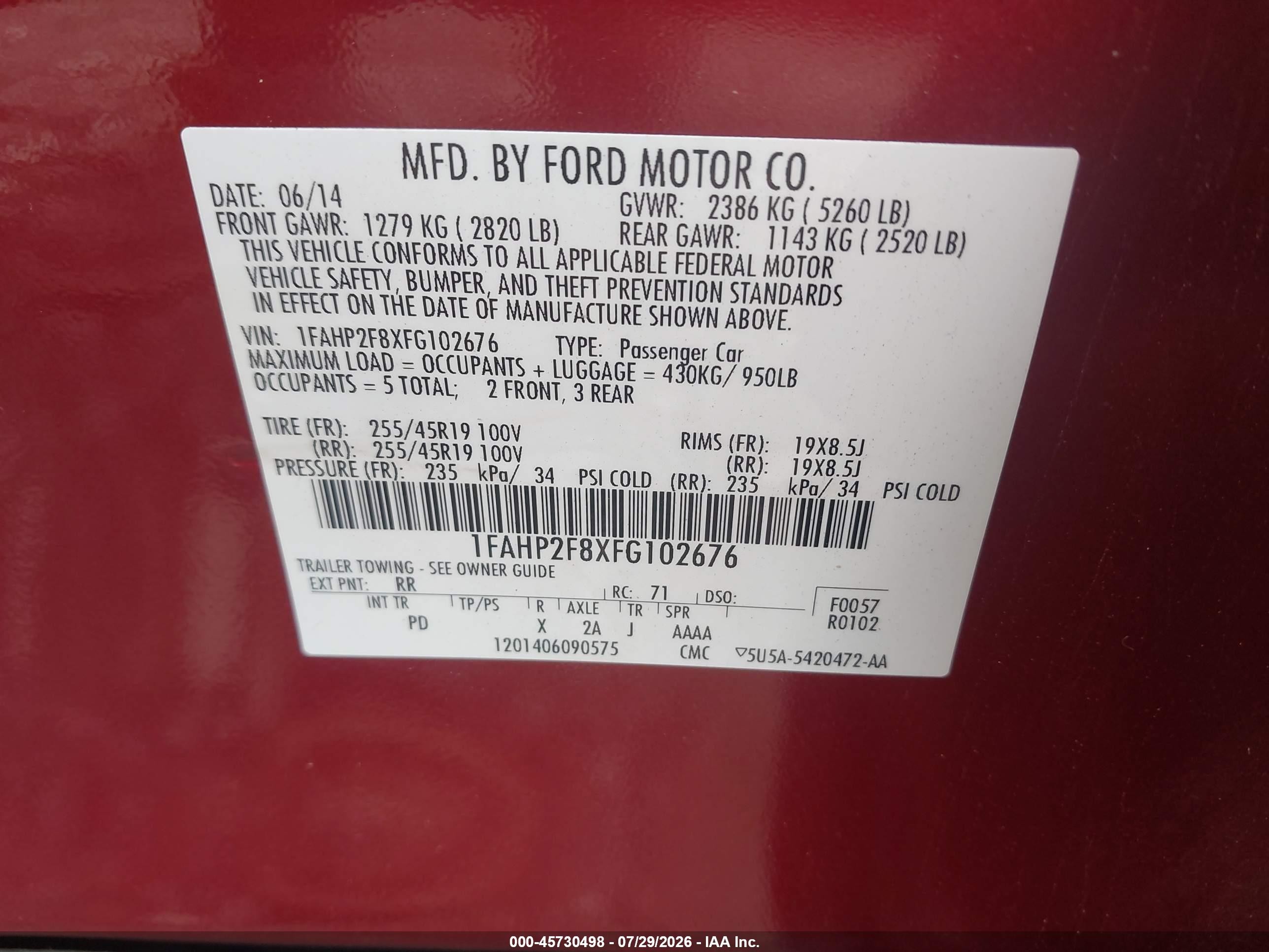 2015 Ford Taurus Limited Red vin: 1FAHP2F8XFG102676