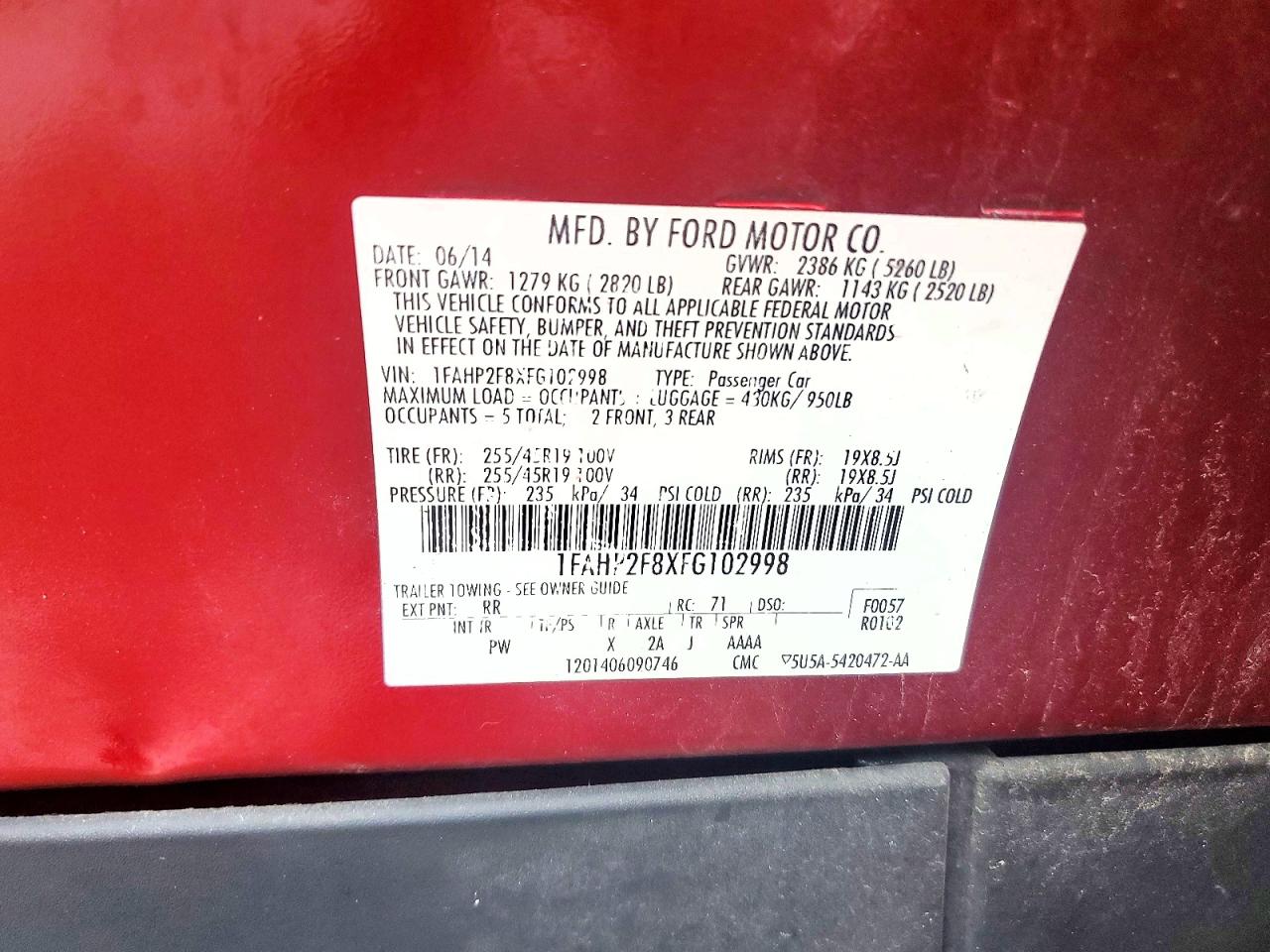2015 Ford Taurus Limited Red vin: 1FAHP2F8XFG102998