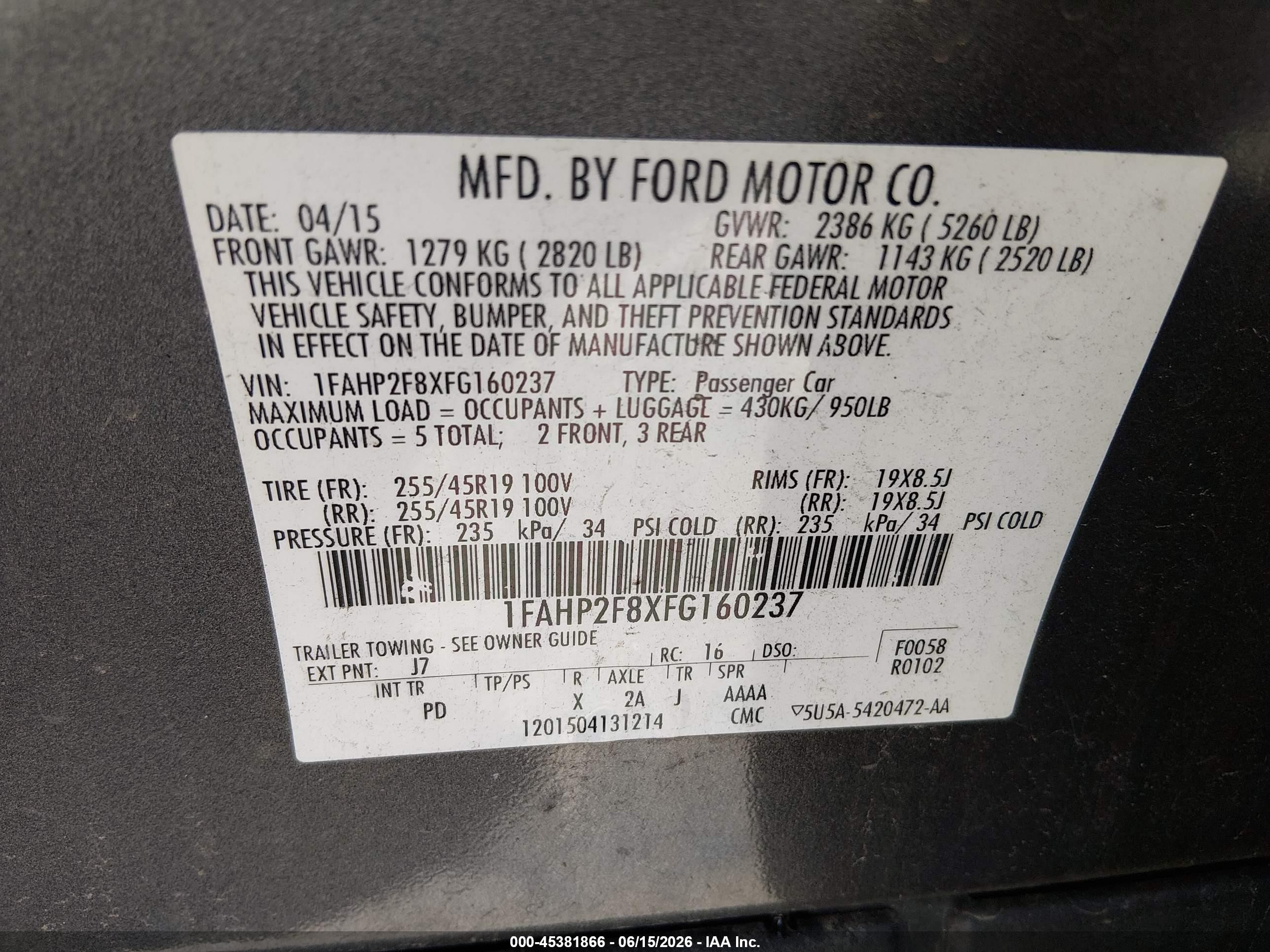 2015 Ford Taurus Limited Gray vin: 1FAHP2F8XFG160237