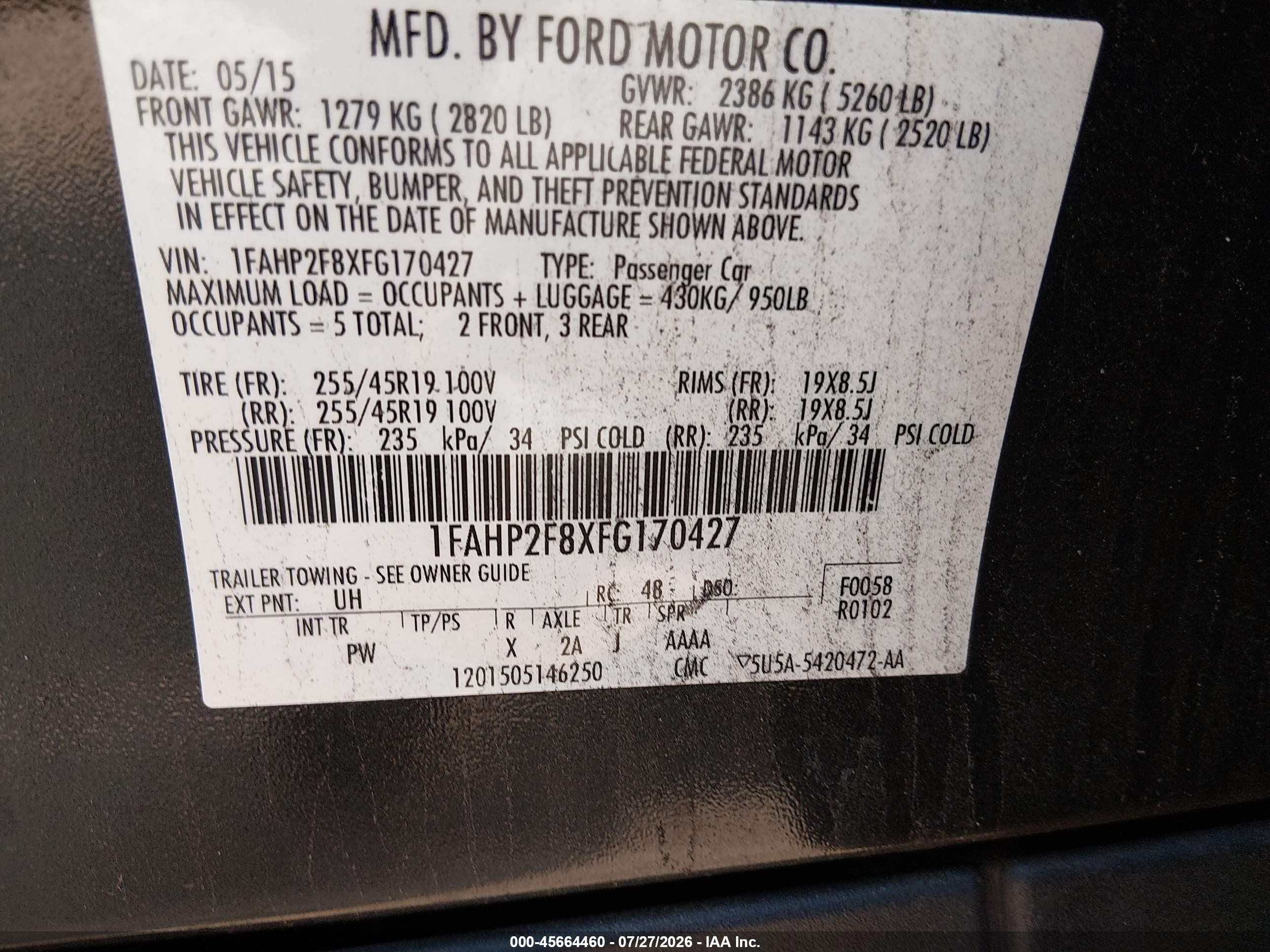 2015 Ford Taurus Limited Black vin: 1FAHP2F8XFG170427