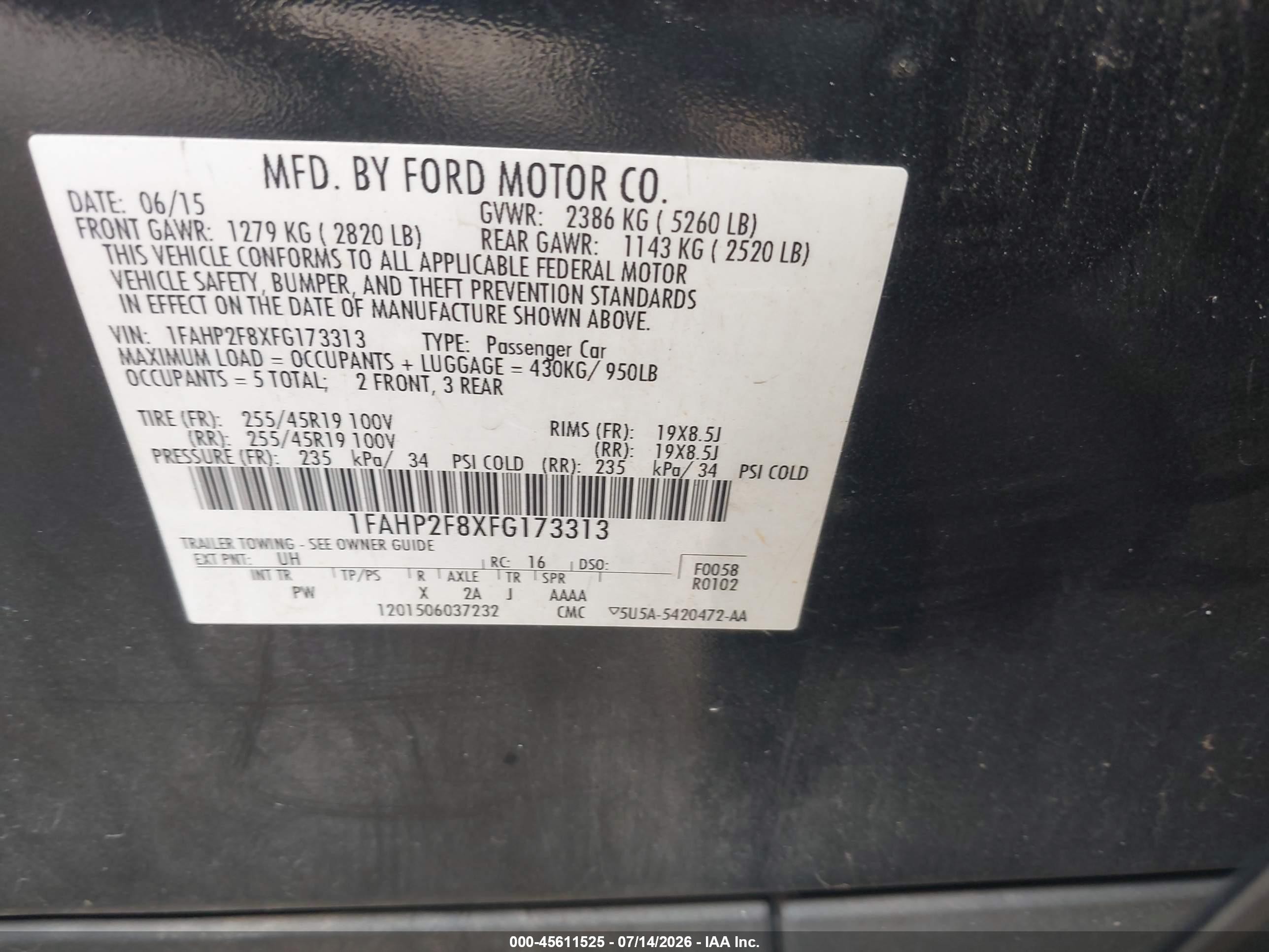 2015 Ford Taurus Limited Черный vin: 1FAHP2F8XFG173313