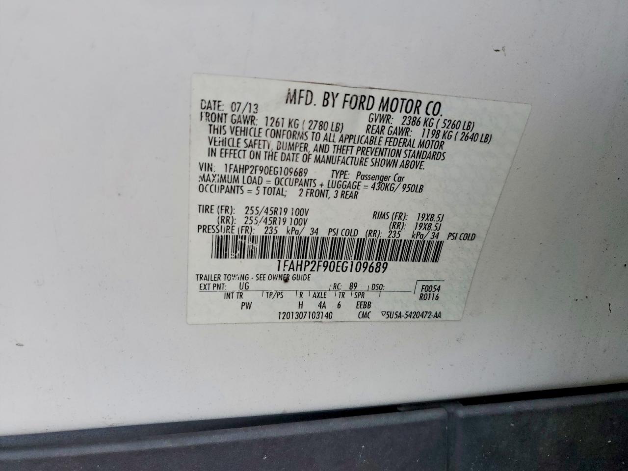 2014 Ford Taurus Limited White vin: 1FAHP2F90EG109689