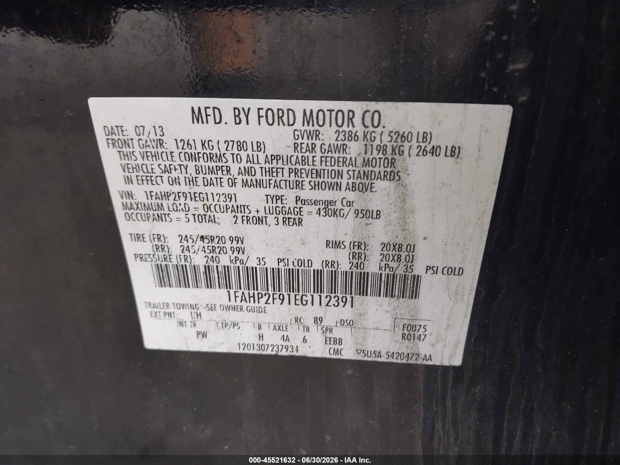 2014 Ford Taurus Limited Black vin: 1FAHP2F91EG112391