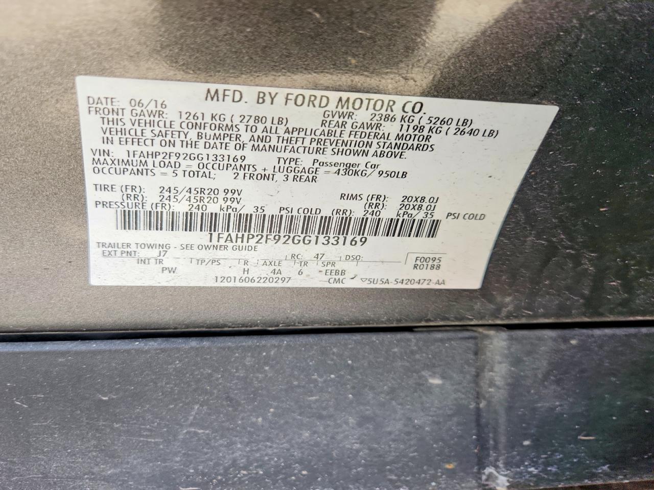 2016 Ford Taurus Limited Gray vin: 1FAHP2F92GG133169