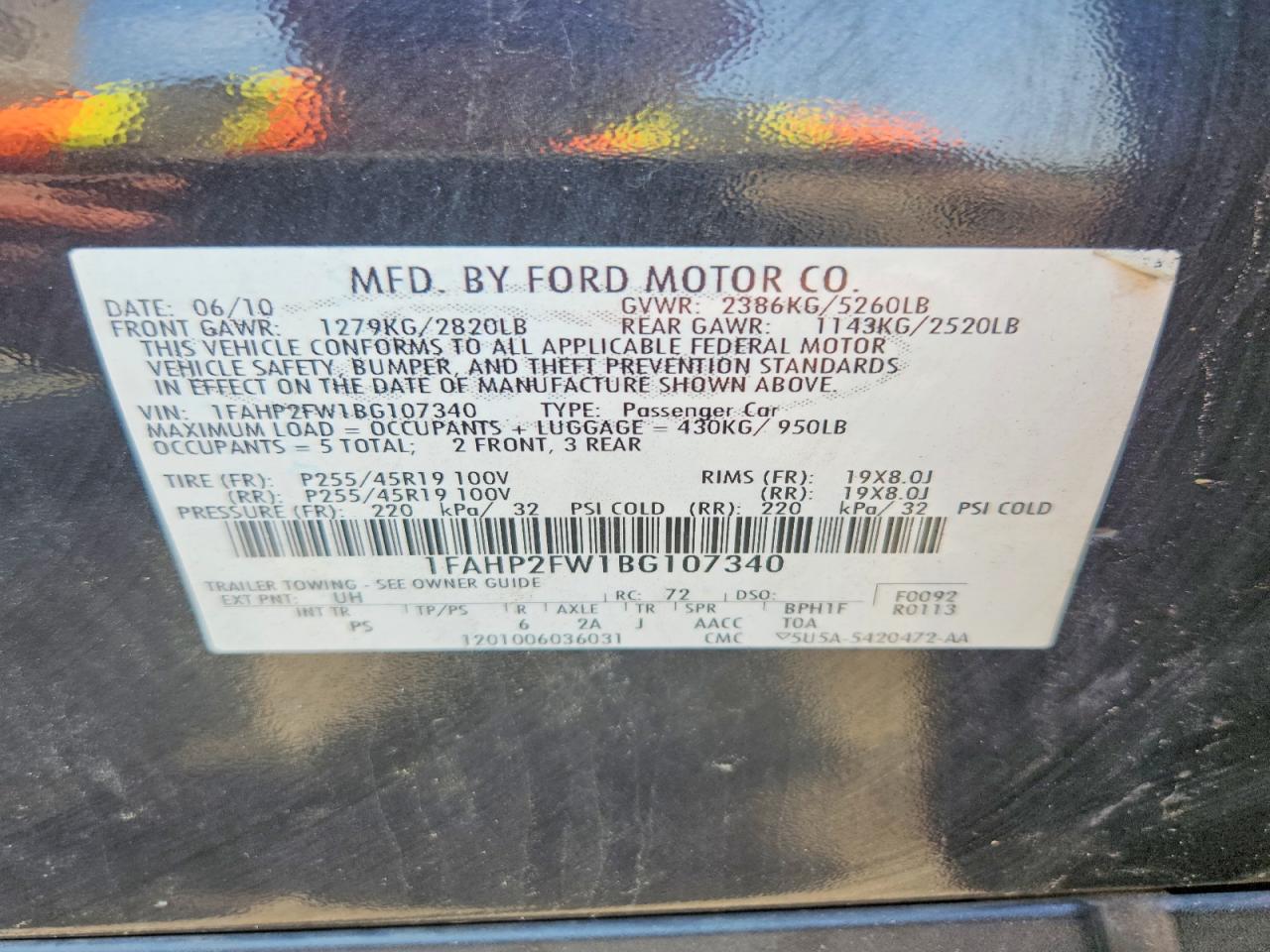 2011 Ford Taurus Limited Black vin: 1FAHP2FW1BG107340