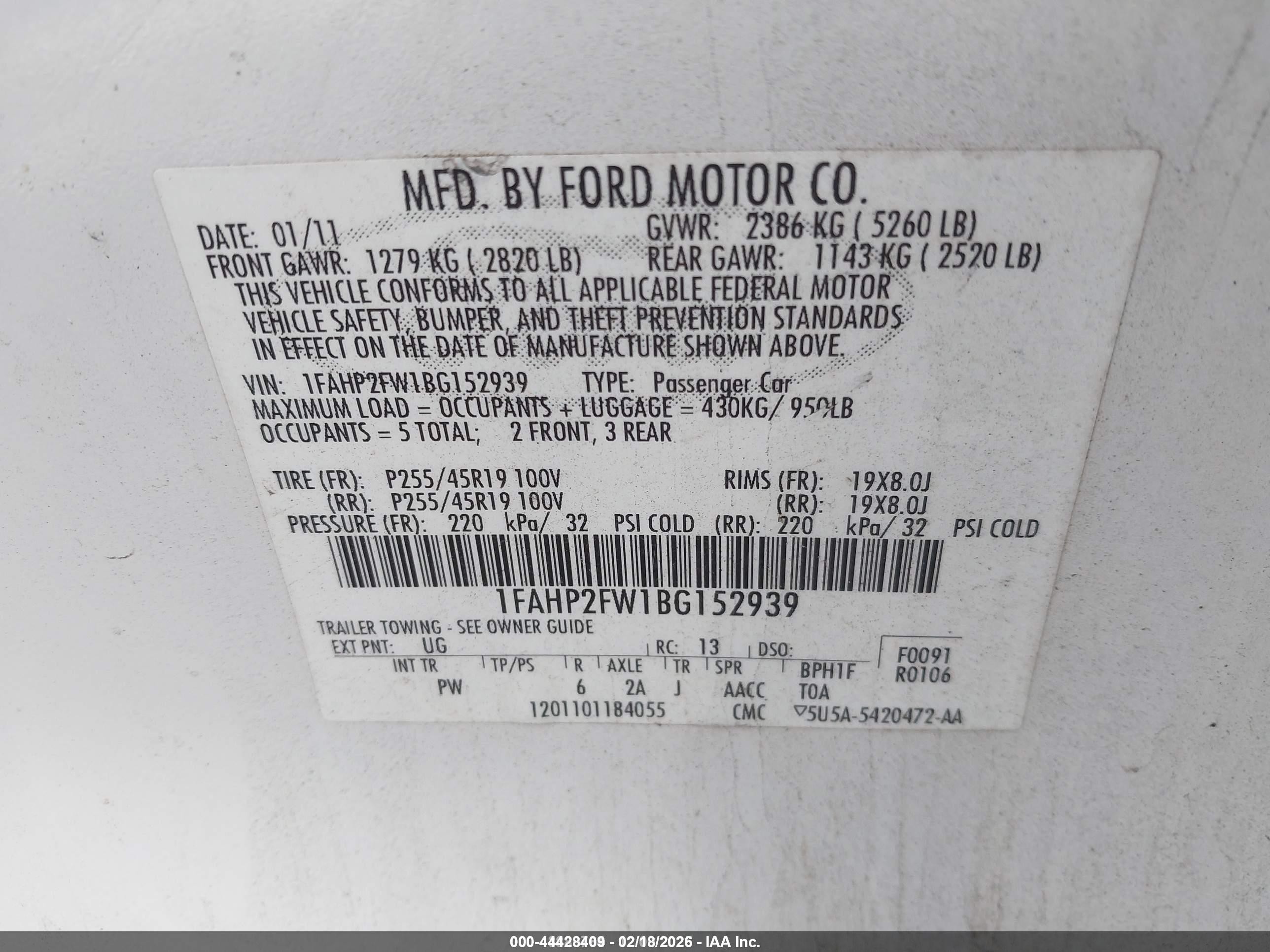 2011 Ford Taurus Limited White vin: 1FAHP2FW1BG152939