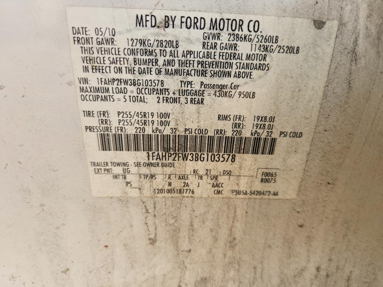 2011 Ford Taurus Limited White vin: 1FAHP2FW3BG103578