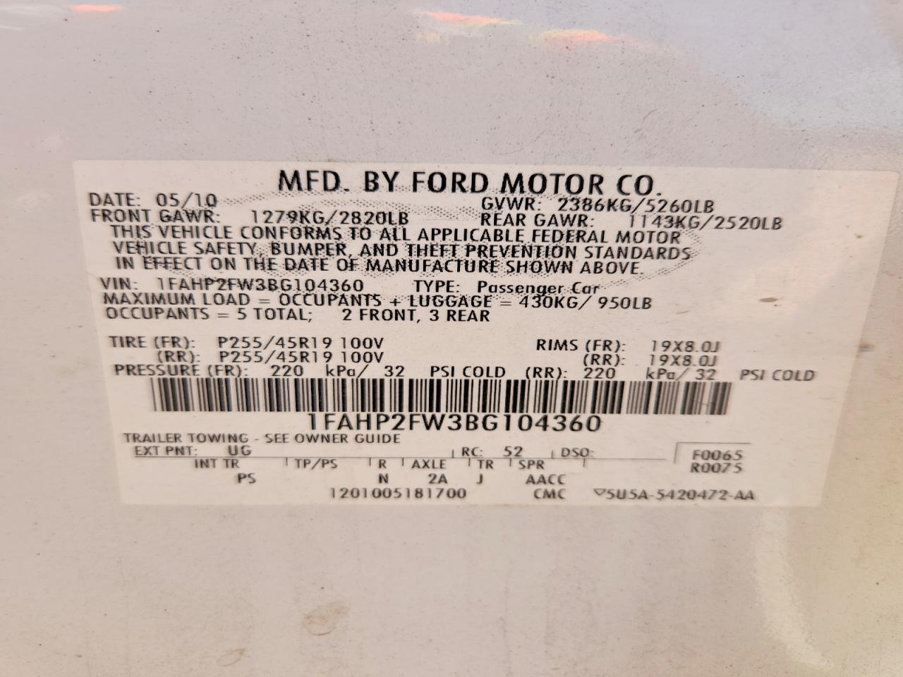 2011 Ford Taurus Limited Белый vin: 1FAHP2FW3BG104360