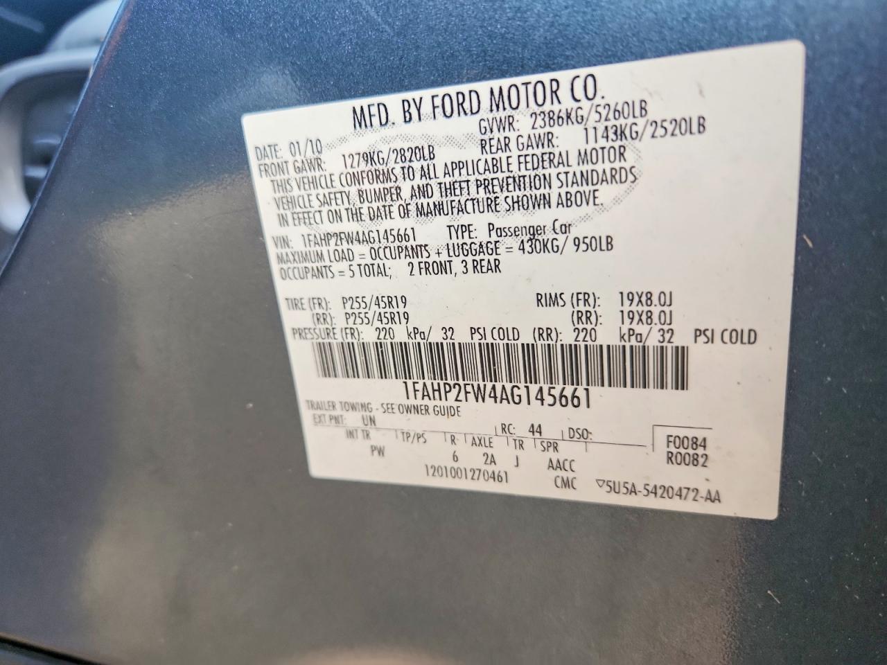 2010 Ford Taurus Limited Blue vin: 1FAHP2FW4AG145661