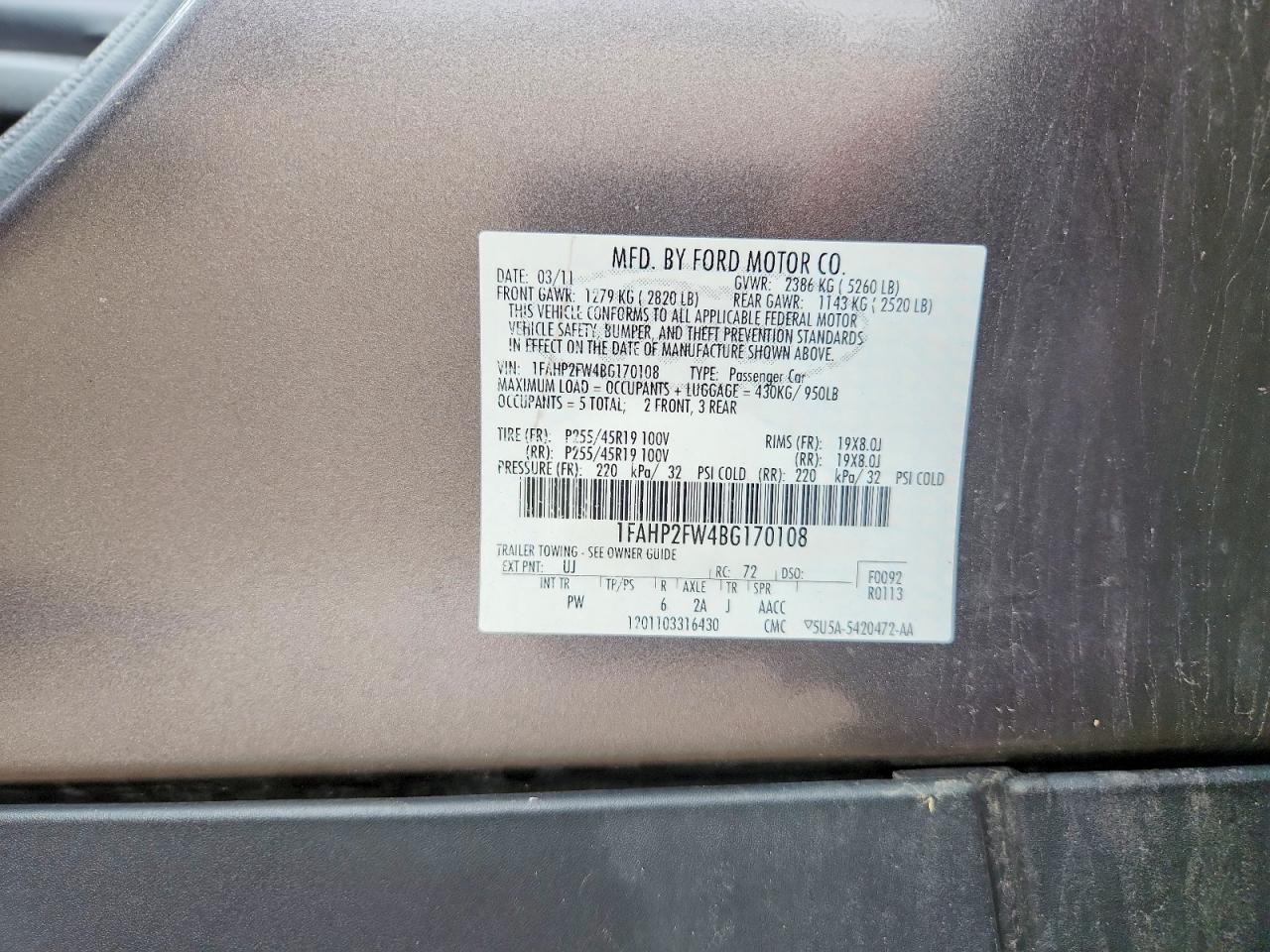 2011 Ford Taurus Limited Gray vin: 1FAHP2FW4BG170108