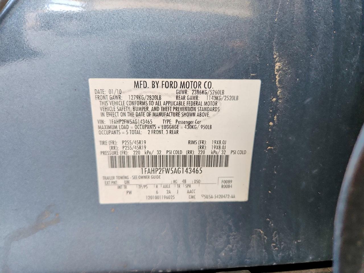 2010 Ford Taurus Limited Teal vin: 1FAHP2FW5AG143465