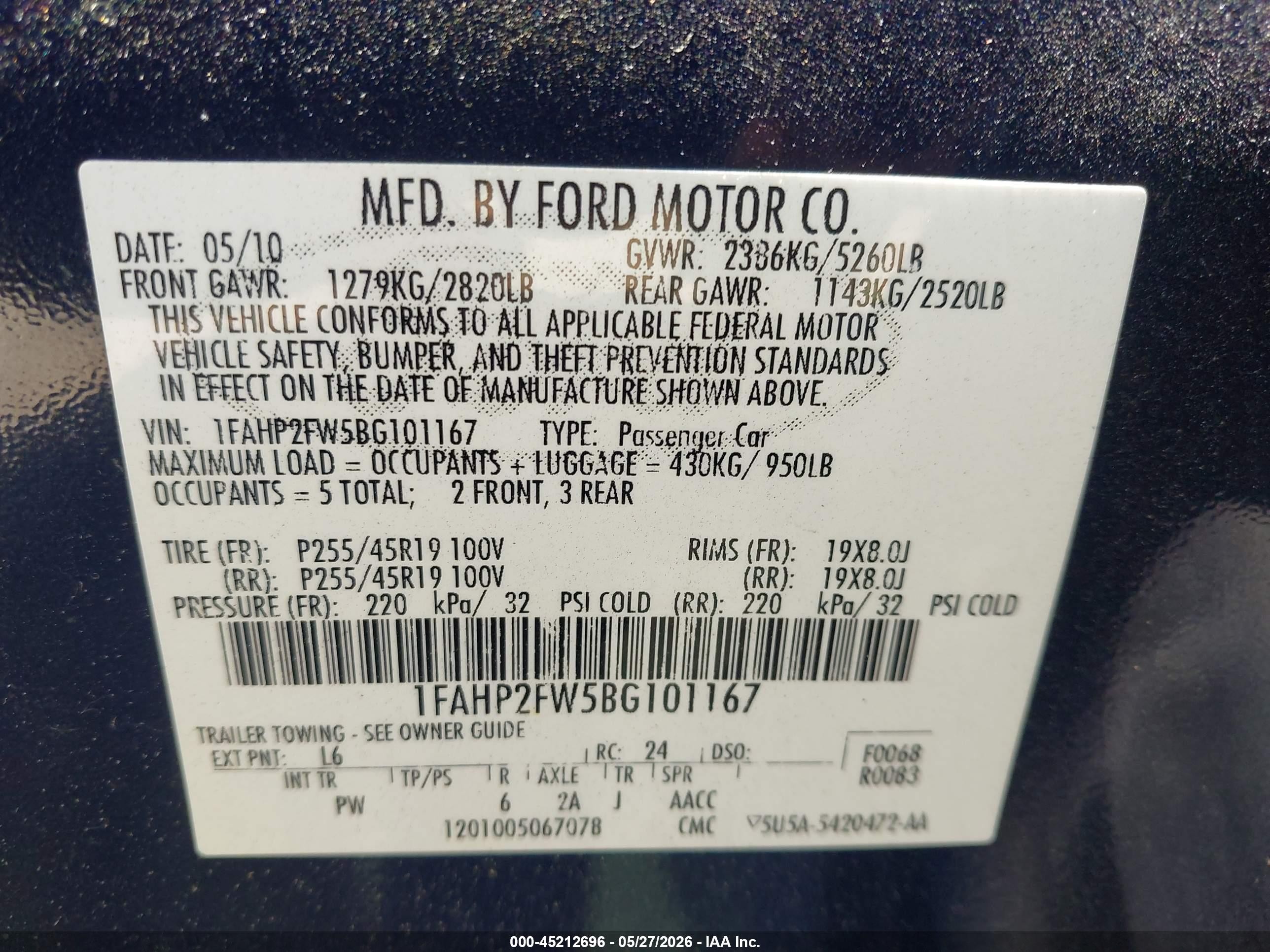 2011 Ford Taurus Limited Blue vin: 1FAHP2FW5BG101167