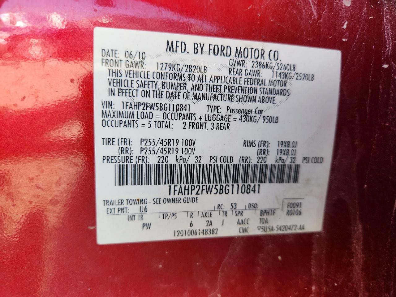 2011 Ford Taurus Limited Red vin: 1FAHP2FW5BG110841