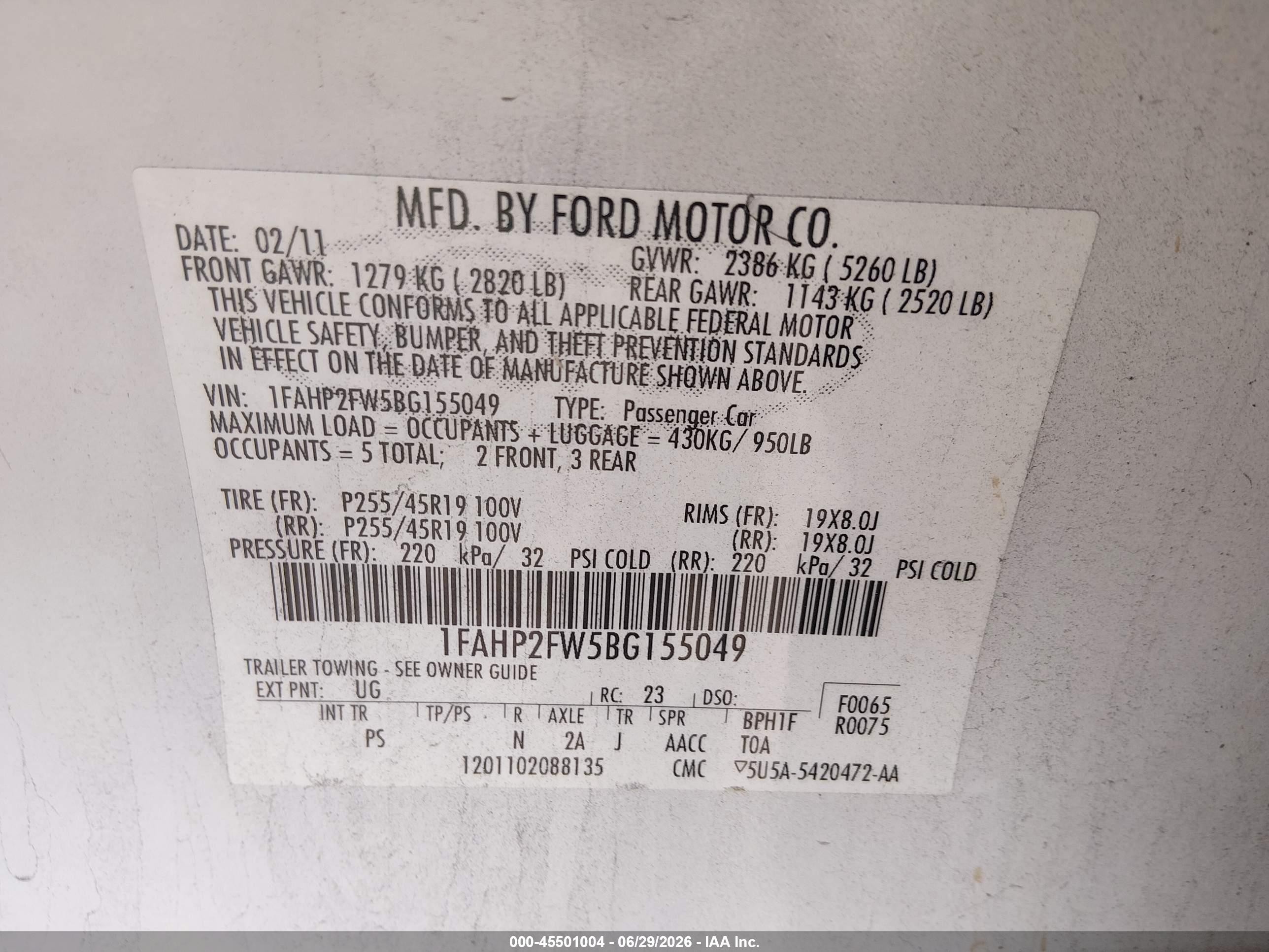 2011 Ford Taurus Limited White vin: 1FAHP2FW5BG155049