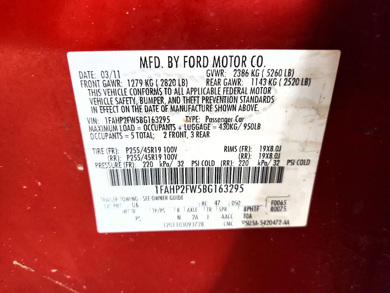 2011 Ford Taurus Limited Красный vin: 1FAHP2FW5BG163295