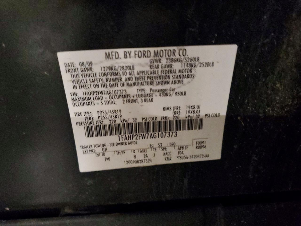 2010 Ford Taurus Limited Black vin: 1FAHP2FW7AG107373