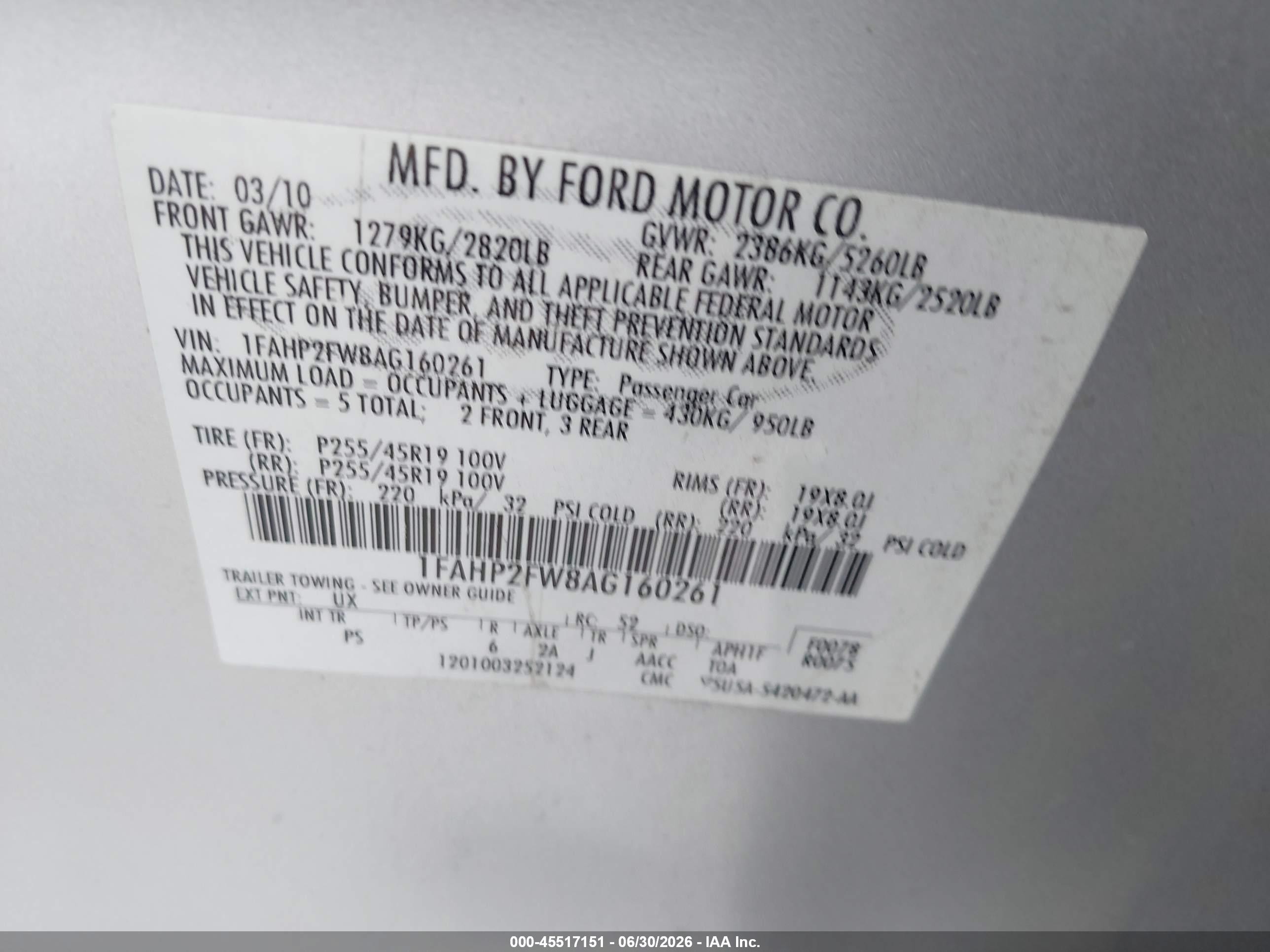 2010 Ford Taurus Limited Silver vin: 1FAHP2FW8AG160261