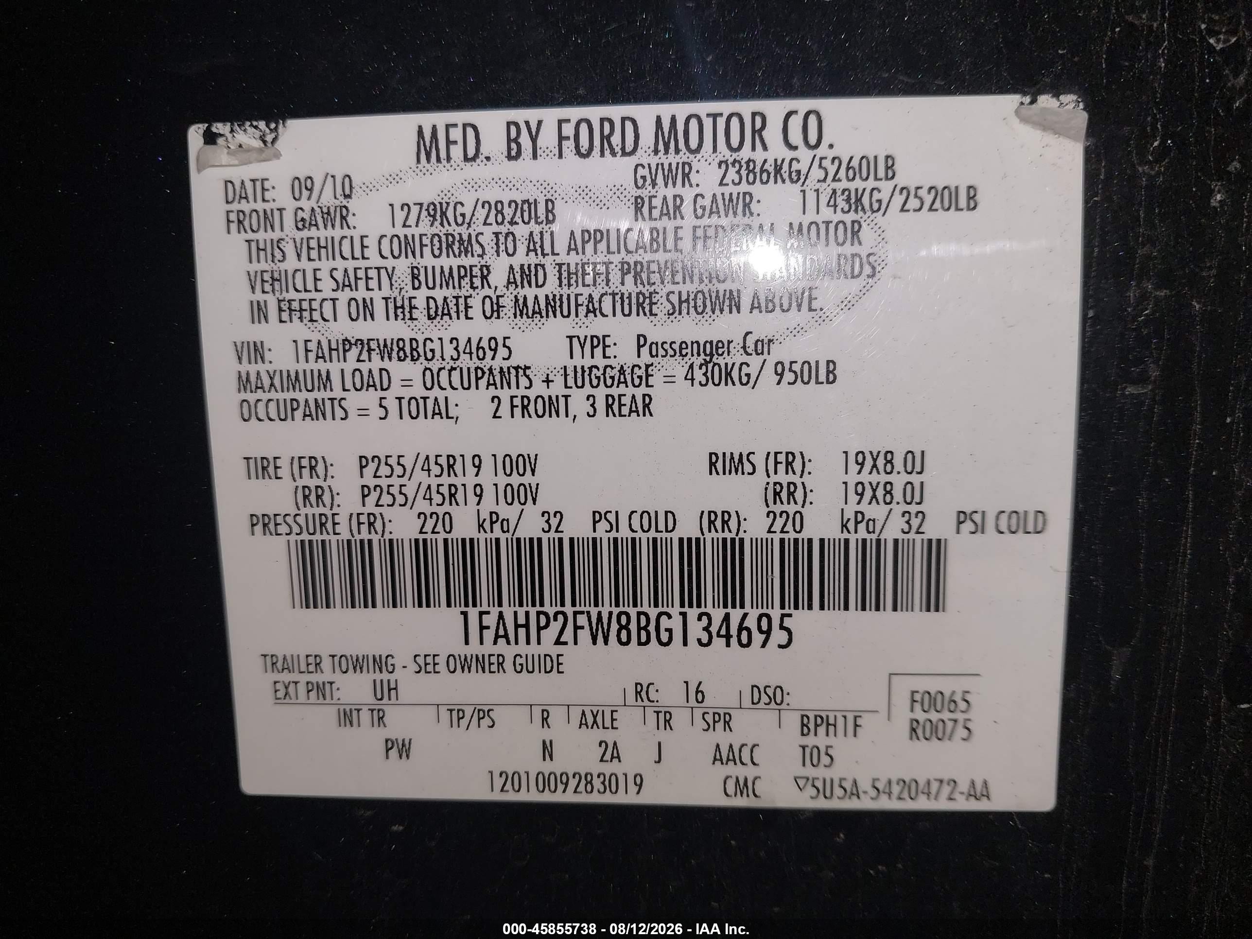 2011 Ford Taurus Limited Black vin: 1FAHP2FW8BG134695