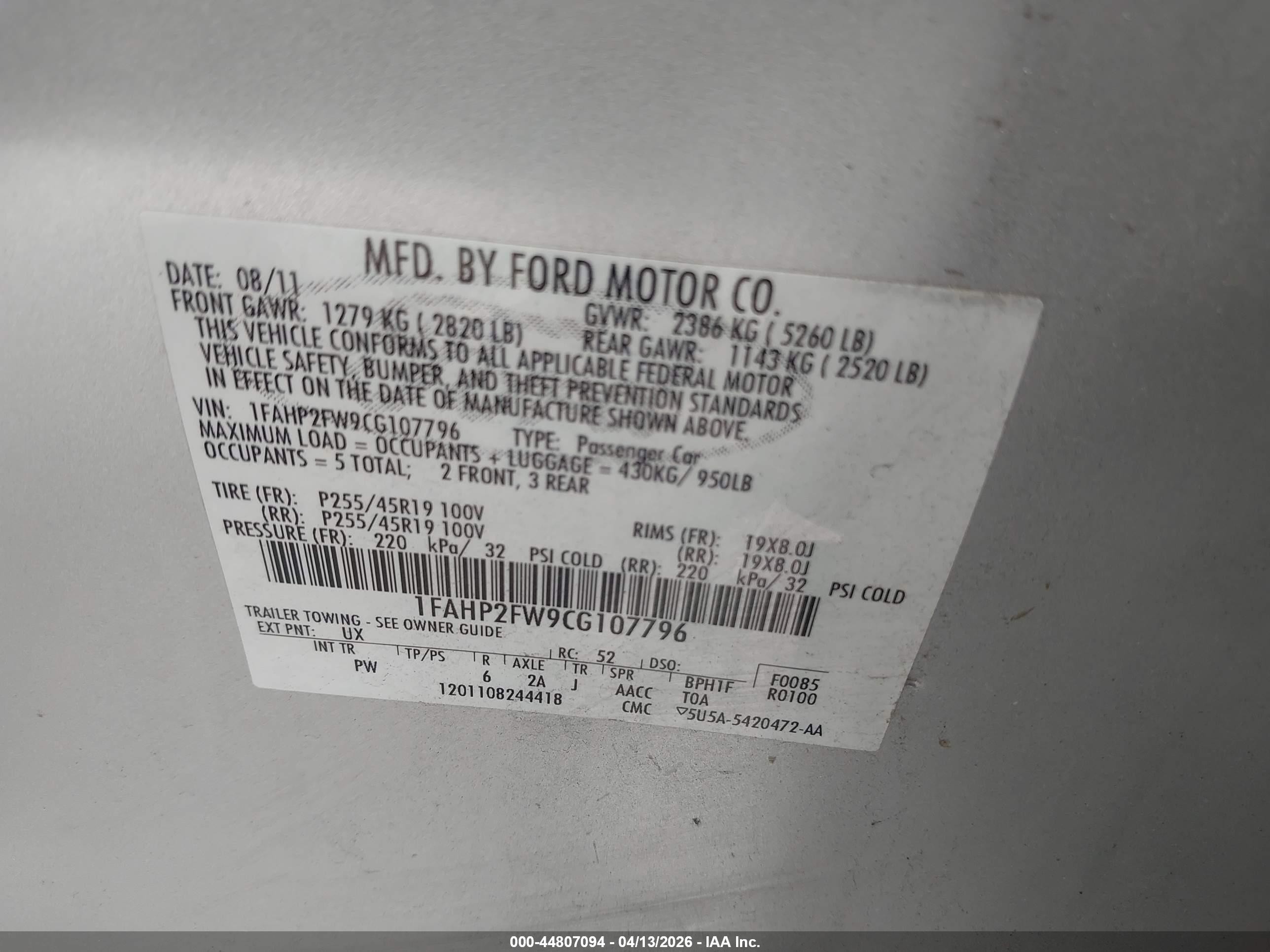 2012 Ford Taurus Limited Silver vin: 1FAHP2FW9CG107796