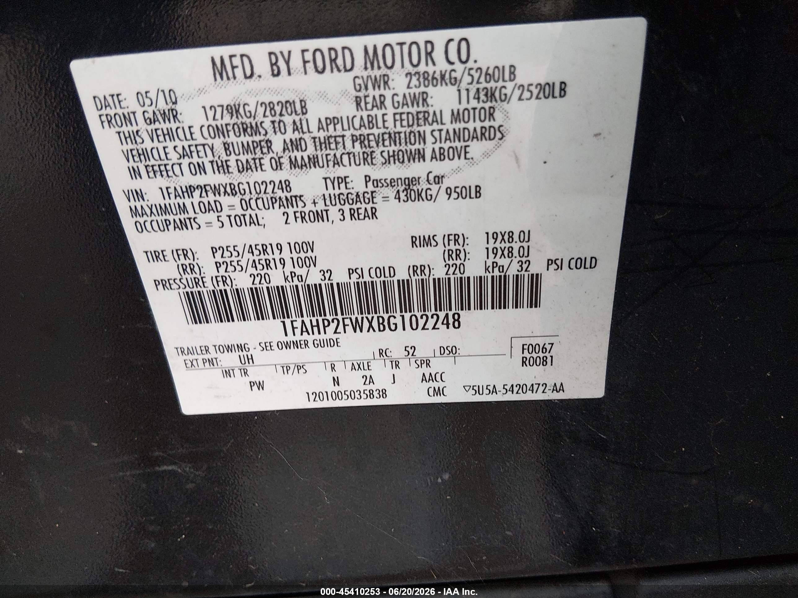 2011 Ford Taurus Limited Черный vin: 1FAHP2FWXBG102248